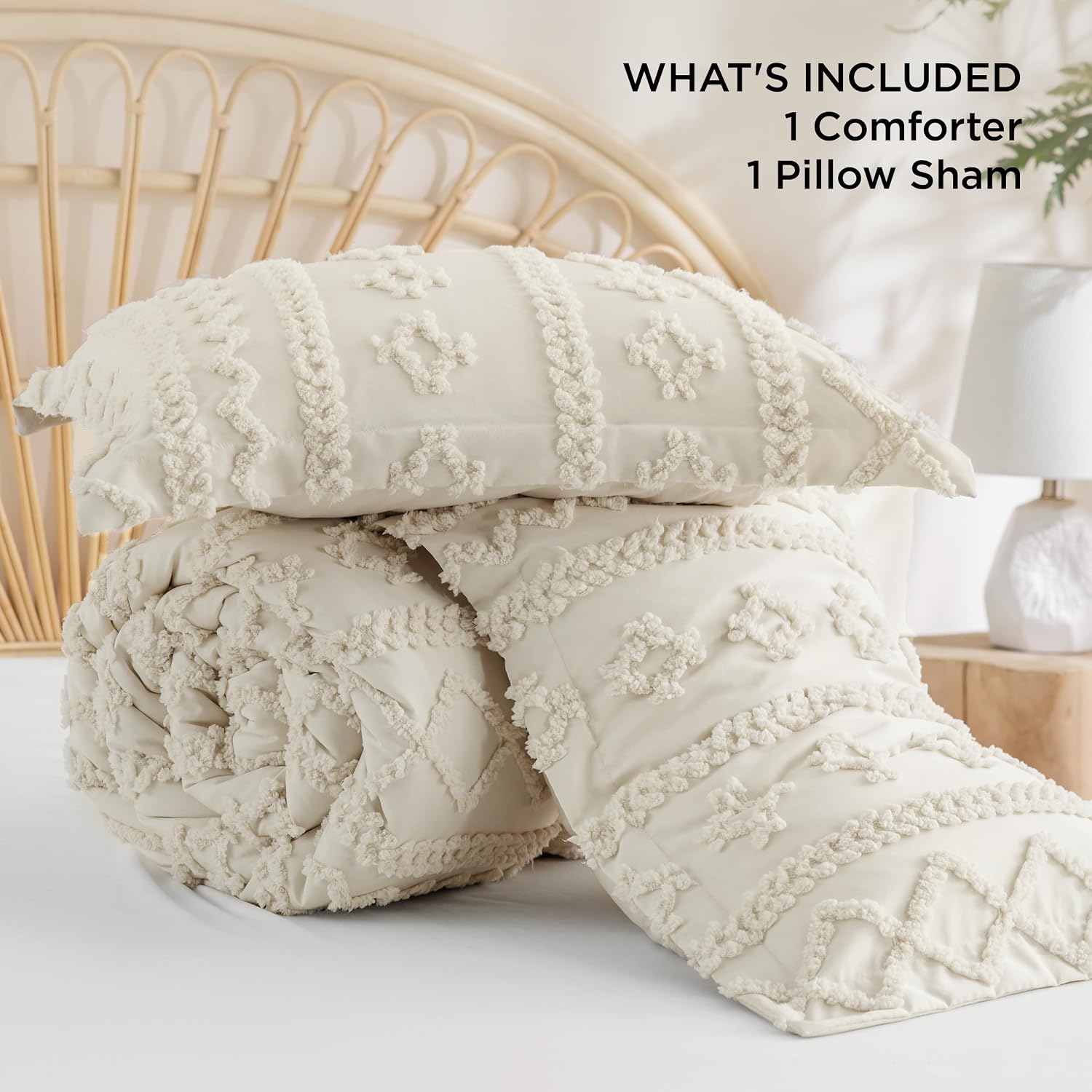 Bedsure Tufted Boho Comforter Set Twin Size - Beige Boho Bed Set, GentleSoft™ 2 Pieces Farmhouse-Style Embroidery Bedding, Gifts for Woman, Soft Jacquard Kids' Twin Comforter for All Seasons - Image 8