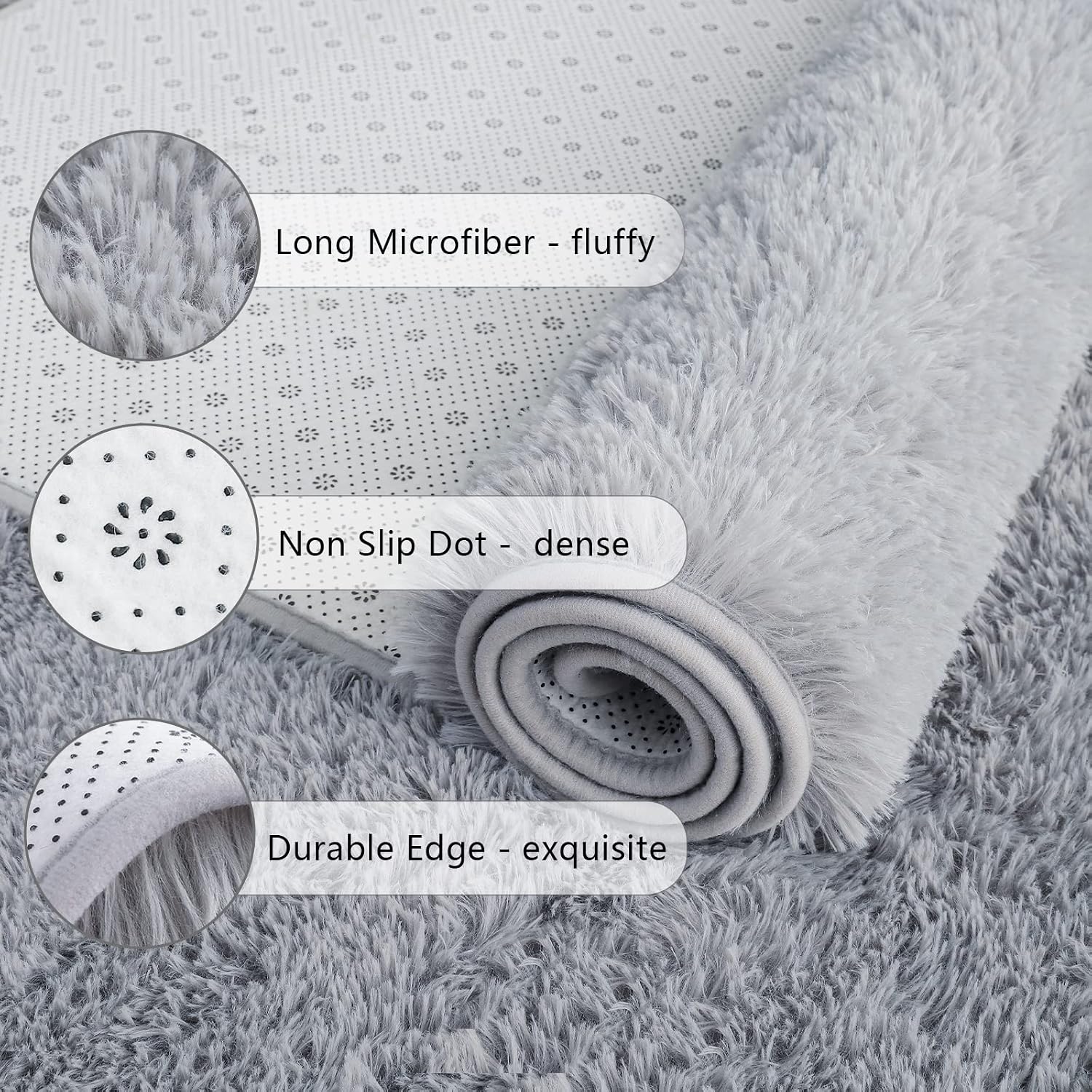 Chicrug Soft Runner Rugs for Bedroom Living Room Plush Fluffy Rug 2x6 Feet, Shag Furry Area Rug Carpet Non Shedding for Nursery Children Kids Girls Room Home Decorative, Grey - Image 3