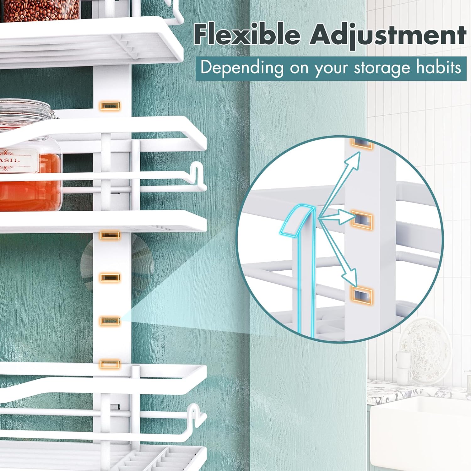 Eastherry Over The Door Pantry Organizer,9-Tier Over The Door Organizer with Adjustable Basket,Metal Hanging Pantry Organizers and Storage for Kitchen, Back of Door Seasoning Rack - Image 5