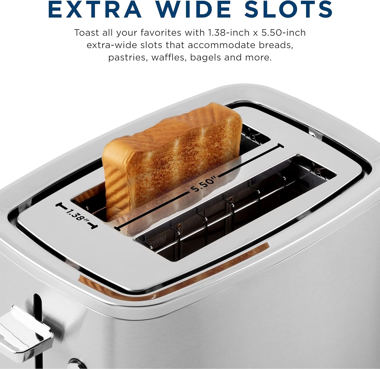 GE 2 Slice Stainless Steel Toaster, Extra Wide Slots for Toasting Bagels, Breads, Waffles & More, 7 Adjustable Shade Settings, Removable Crumb Tray, Countertop Kitchen Essentials, 850 Watts - Image 4