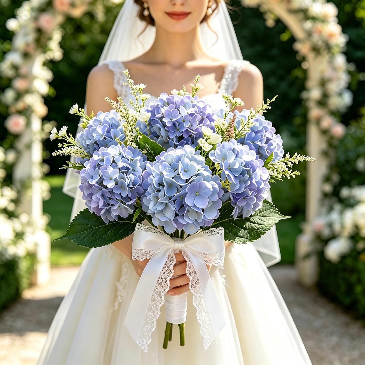 26‘’ Real Touch Light Blue Silk Hydrangea Artificial Flowers, Large Lifelike Silk Flowers with Long Stems, Faux Plant for Wedding Bouquet Table Centerpieces Party Home Indoor(5PCS Single flower) - Image 4