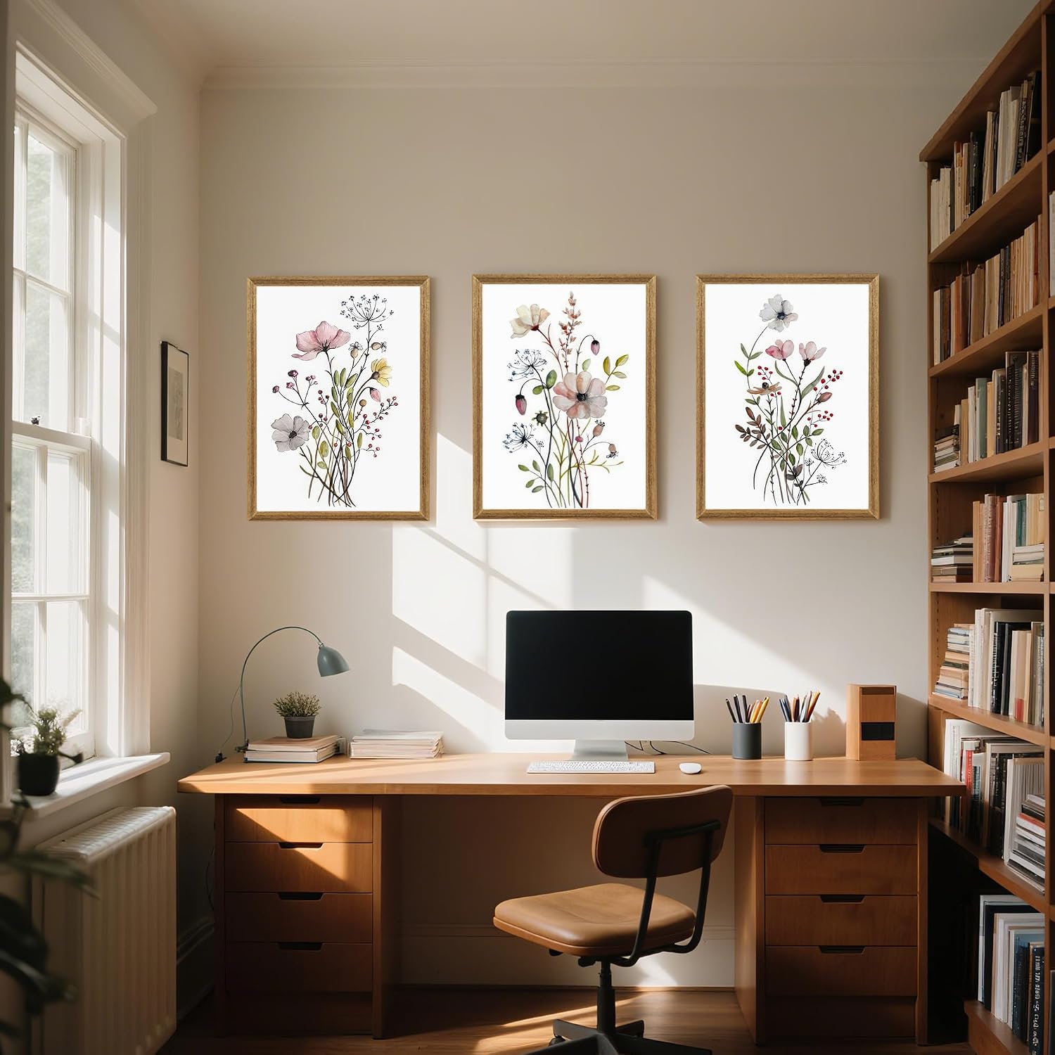 WRFON Framed Botanical Canvas Wall Art Set of 3, Watercolor Floral Prints, Framed Flower Wall Decor for Bedroom Bathroom Living Room, 12x16 Inch Each - Image 5