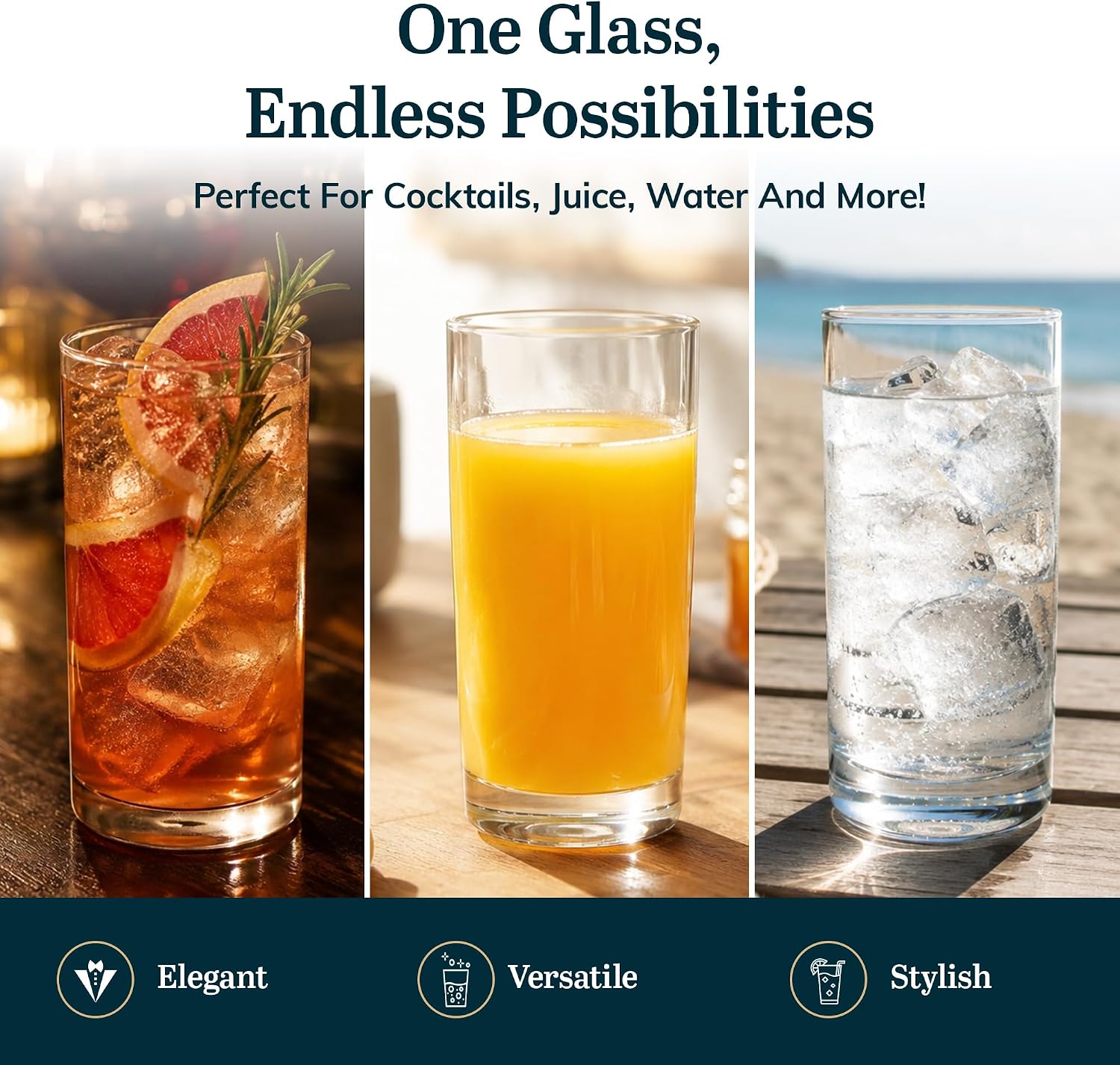 Libbey Heavy Base Drinking Glasses Set of 8, 15.5 Oz Elegant, Weighted Clear Water Glasses, Dishwasher Safe Glass Cups Set for Parties, Birthdays - Image 7