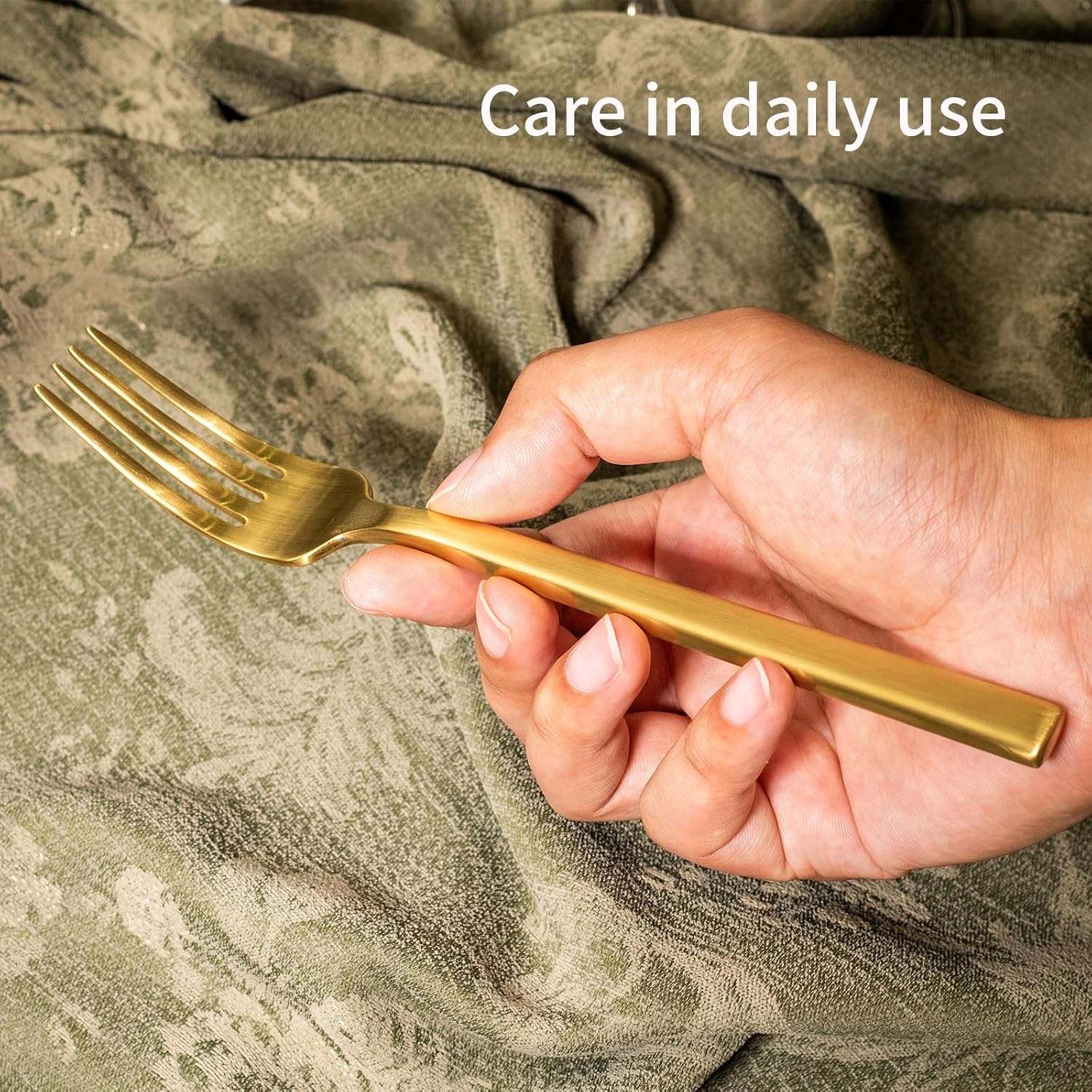 Alata Cube Gold 20-Piece Flatware Set, Forged Cutlery Set, Matte Gold Silverware Service for 4, Stainless Steel Tableware with Square Handle for Home/Restaurant, Dishwasher Safe - Image 8