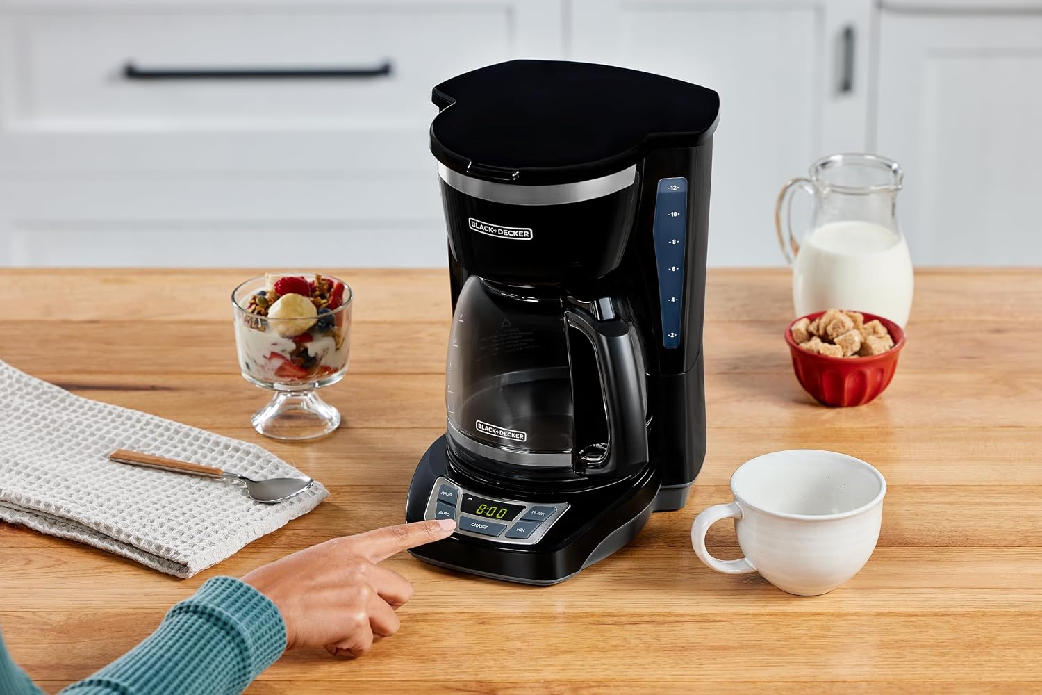 BLACK+DECKER 12-Cup Digital Coffee Maker, Programmable, Washable Basket Filter, Sneak-A-Cup, Auto Brew, Water Window, Keep Hot Plate, Black - Image 12