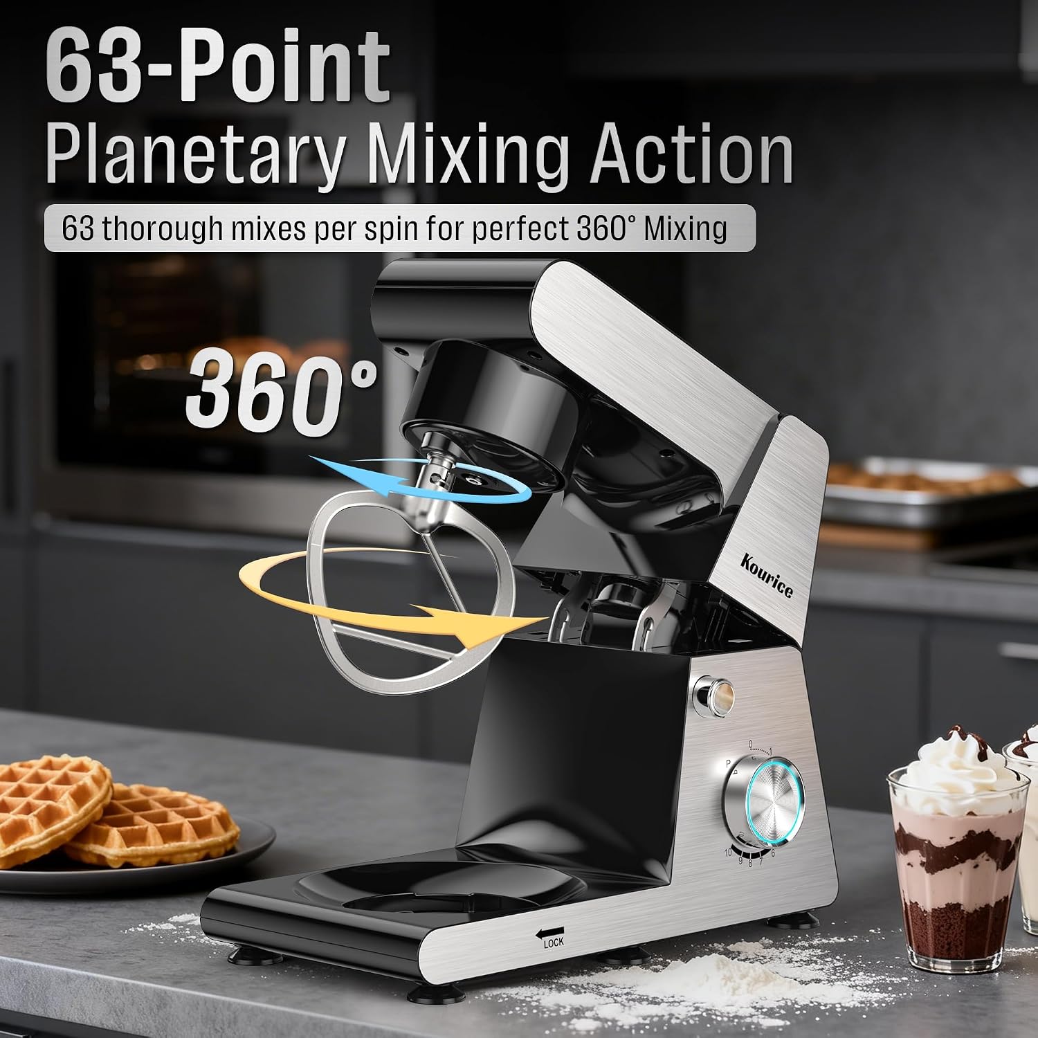 6.5QT Tilt-Head Stand Mixer, Heavy Duty Pro 10-Speed Electric Mixer, Stainless Steel Cladding & Bowl with Dough Hook, Wire Whisk and Flat Beater for Home Baking, Bread, Cake, Pizza Dough - Image 3