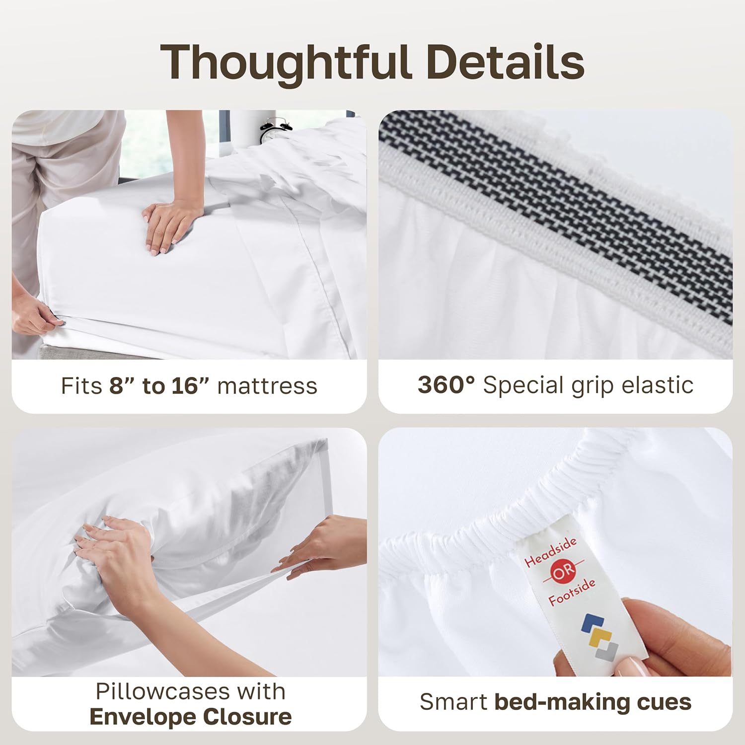 California Design Den 100% Egyptian Cotton Sheets Queen Size Set - Certified Authentic Luxury Queen Sheet Set with Deep Pocket, Soft Sateen, Breathable & Durable Bed Sheets, White Sheets - Image 5