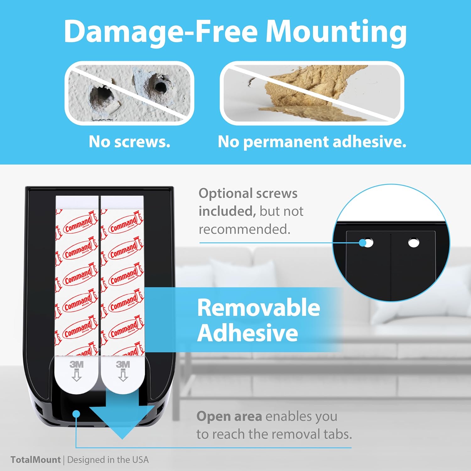 TotalMount Hole-Free Remote Control Holder – Eliminates Need to Drill Holes in Your Wall (Black, Quantity 1) - Image 4