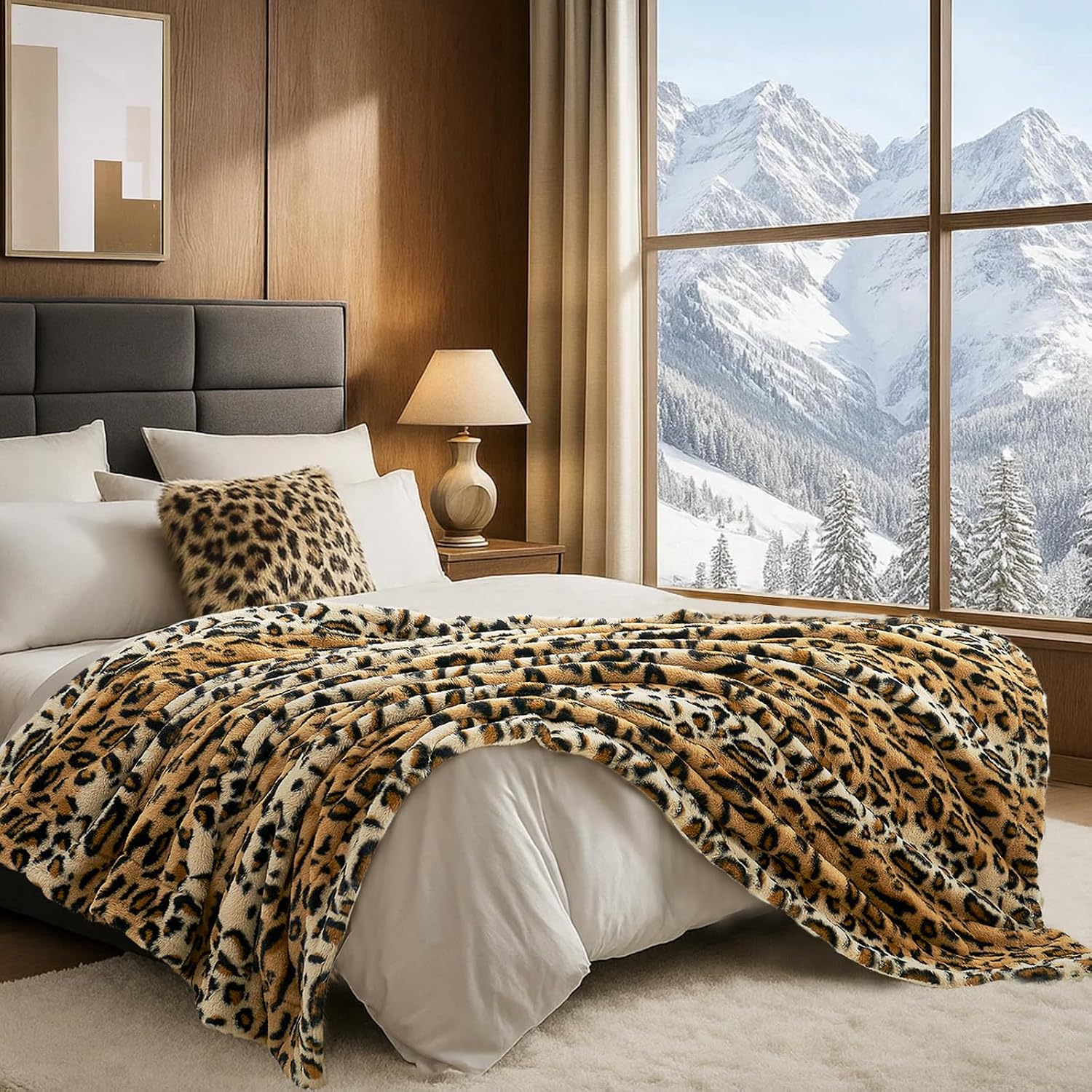 Cozy Bliss Luxury Faux Fur Throw Blanket Leopard Print, Non Shedding Double Sided Sherpa Blankets Super Soft Fluffy Thick Warm Throws Home Decor for Couch Bed Sofa Women,50"*60"Inches Brown Leopard - Image 5