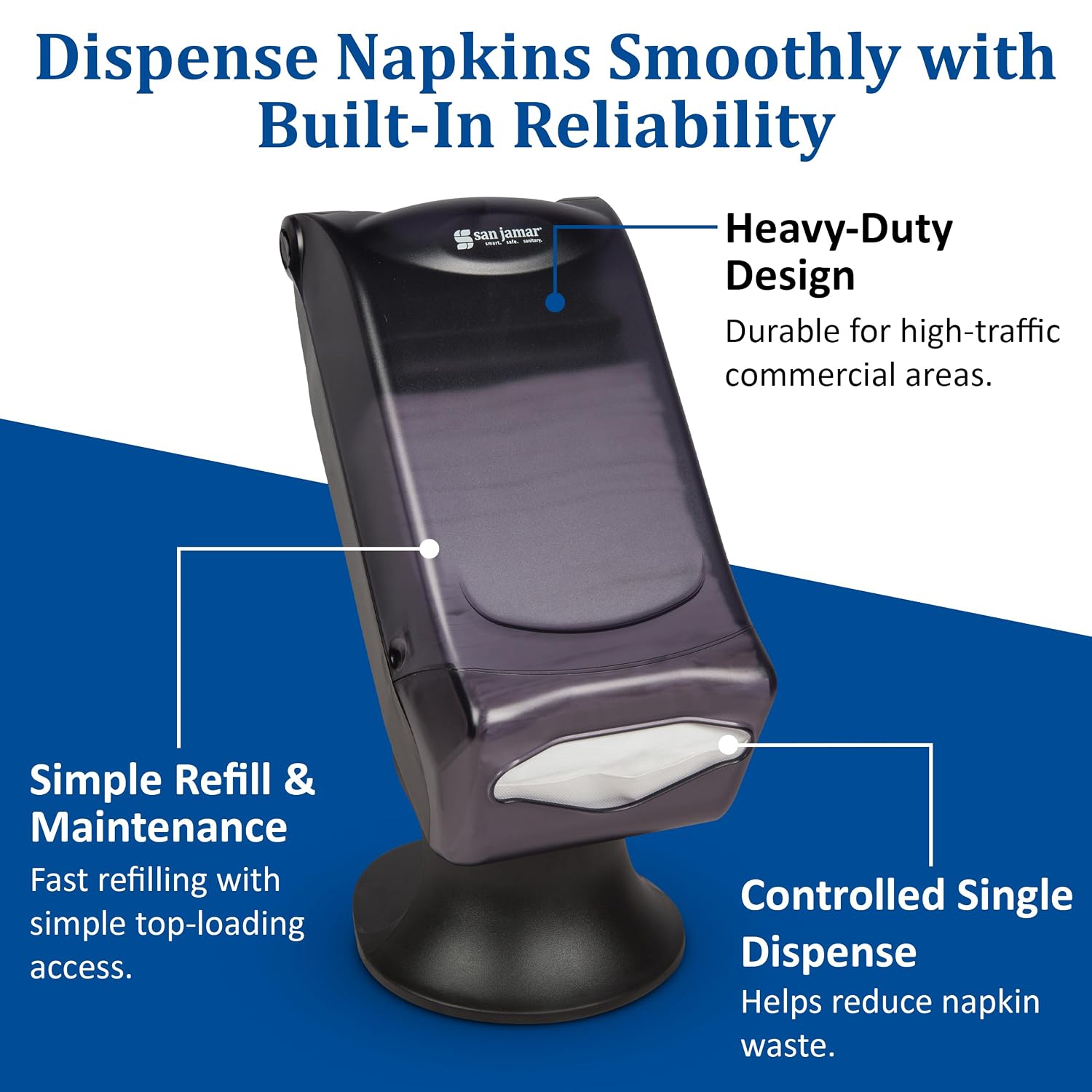 San Jamar Venue Napkin Dispenser – Restaurant Napkin Dispenser Fullfold Control Stand, 450 Capacity, 9D x 21.5W x 8.5H for Kitchens, Catering Service, ABS, Black Pearl - Image 3