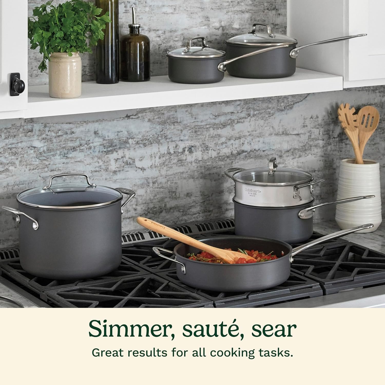Cuisinart 17-Piece Pots and Pans Set, Non Stick Hard Anodized Cookware Set, Compatible with Electric, Gas Cooktops, Dishwasher Safe, Oven Safe Pot Set, Cool Grip Handles, Aluminum Core for Even Heat - Image 3