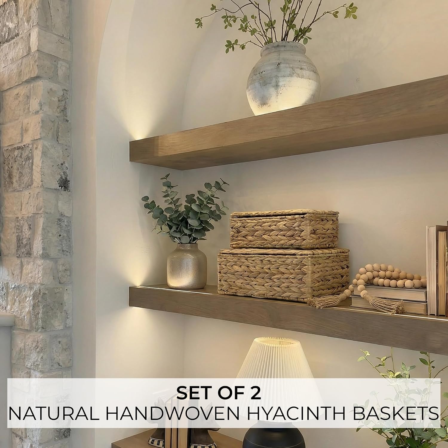 Decorative Storage Boxes with Lids - Set of 2 Beautiful Wicker Organizer Bins for Your Shelves & Home Decor - Safely Store Your Photos, Documents, and Memory Box Keepsakes in a Stylish Rattan Design - Image 3
