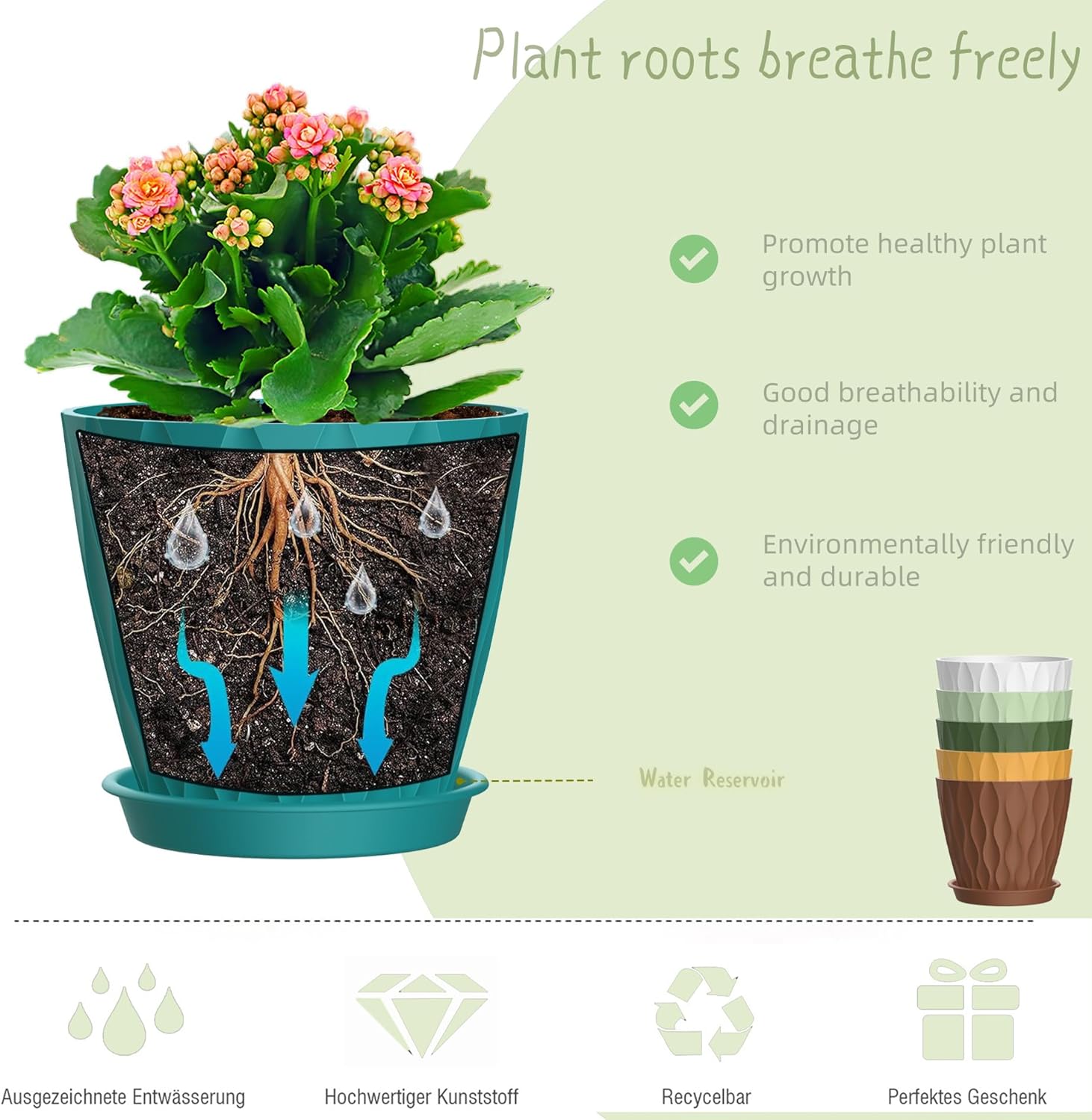 4 Inch Plant Pots, 6 Pack Indoor Flower Pots, Planters with Drainage Holes and Trays for Orchids, Violets, Succulents, Herbs, and Other Plants,Corolful - Image 4
