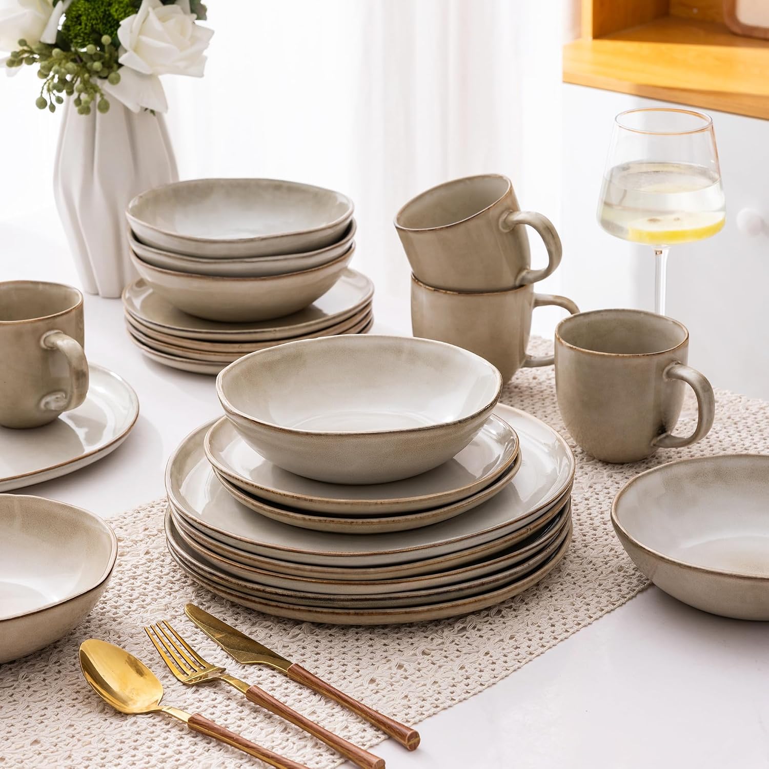 AmorArc Ceramic Dinnerware Sets,Handmade Reactive Glaze Stoneware Plates and Bowls Sets,Highly Scratch Resistant | Dishwasher & Microwave Safe Dishes Set,Service for 8 (24pc) - Image 8