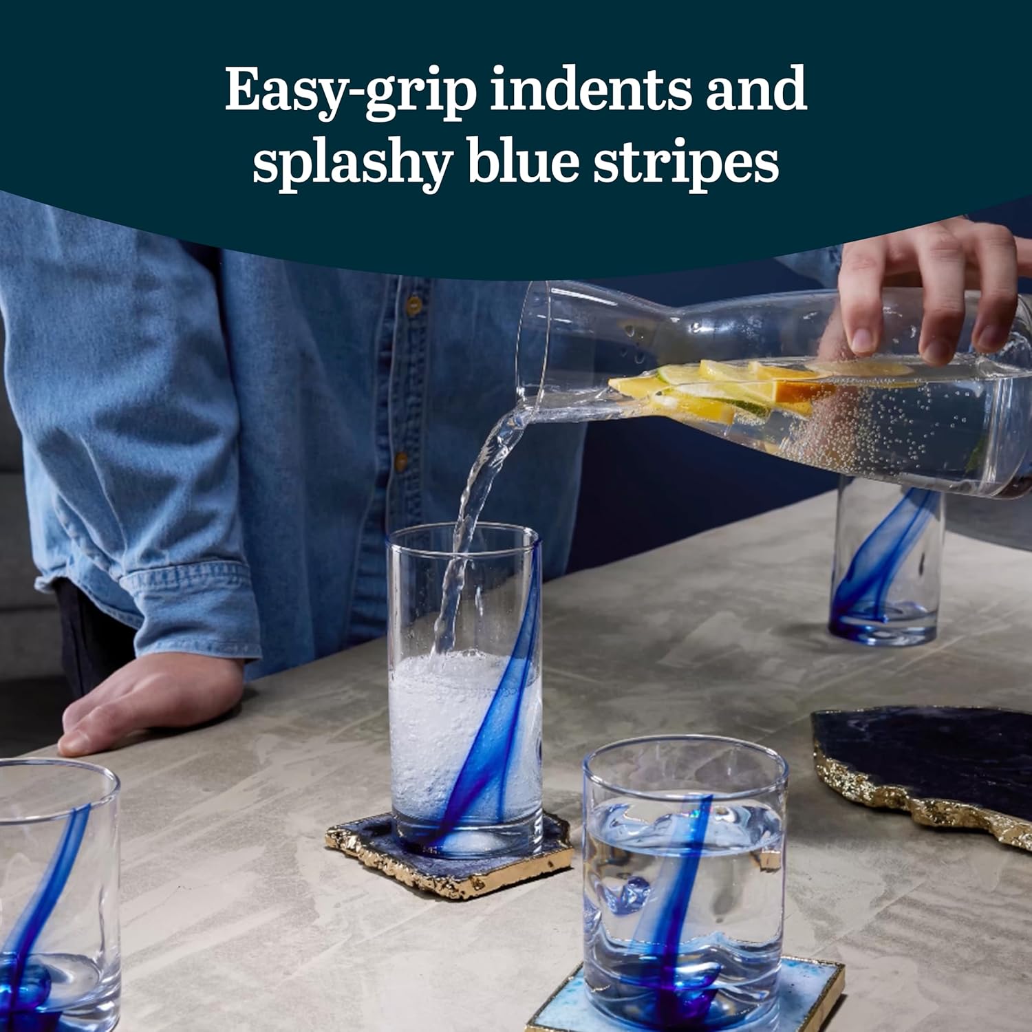 Libbey Tumbler and Rocks Glasses Drinking Set, Unique Blue Ribbon Drinking Glasszes for Dining, Dishwasher Safe Bar Glassware Set - Image 4