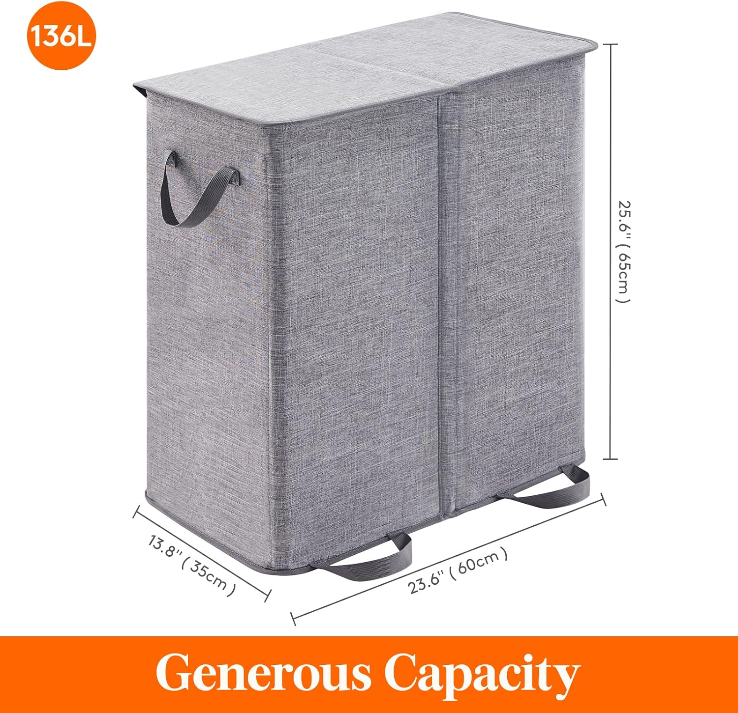 Lifewit Double Laundry Hamper with Lid and Removable Laundry Bags, Large Collapsible 2 Dividers Dirty Clothes Basket with Handles for Bedroom, Laundry Room, Closet, Bathroom, College, 136L Gray - Image 6