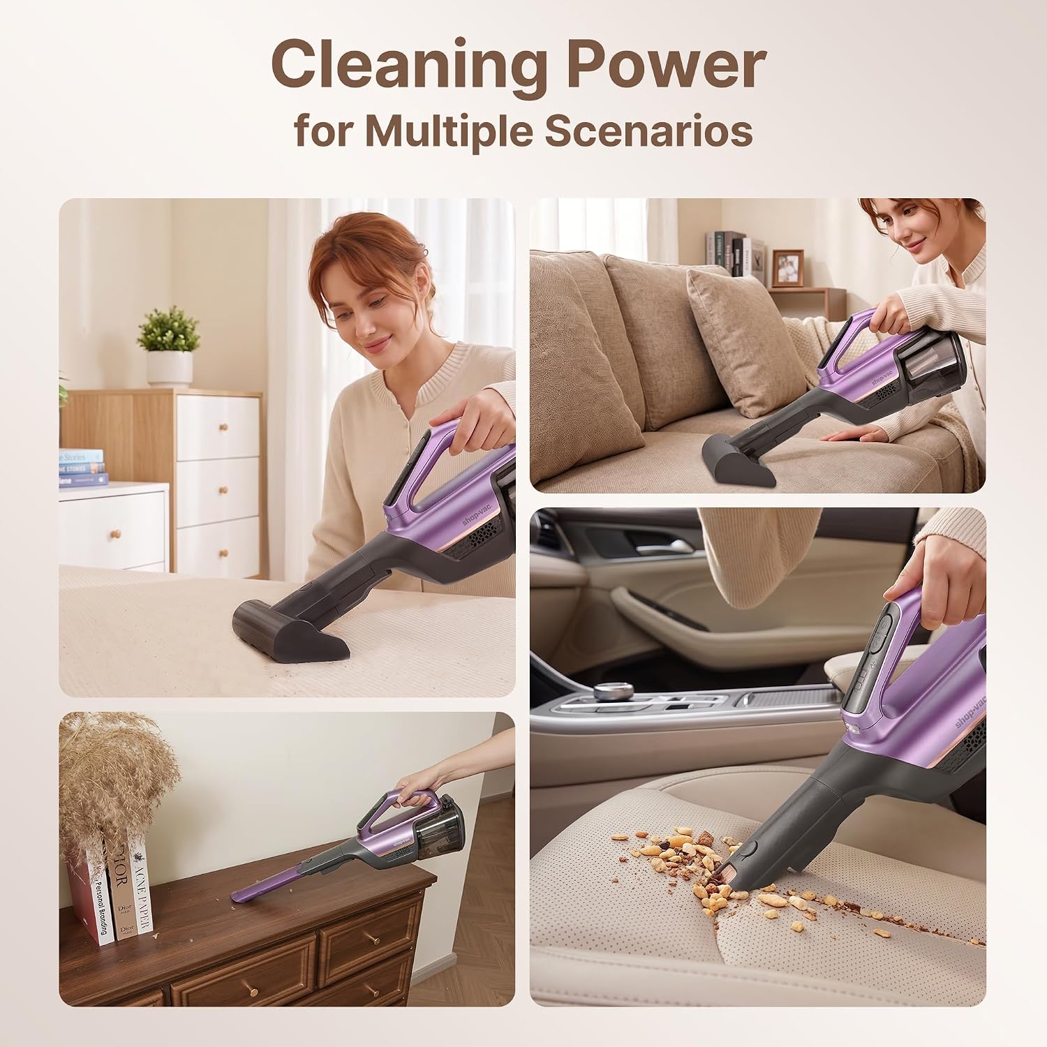 Shop-Vac S4 20V Handheld Vacuum Cordless with Brushless Motor, Motorized Pet Nozzle, Dual-Speed Powerful 15000 Pa Suction Portable Vacuum for Home & Pet Hair, Wall-Mounted, LED Light, Purple - Image 7
