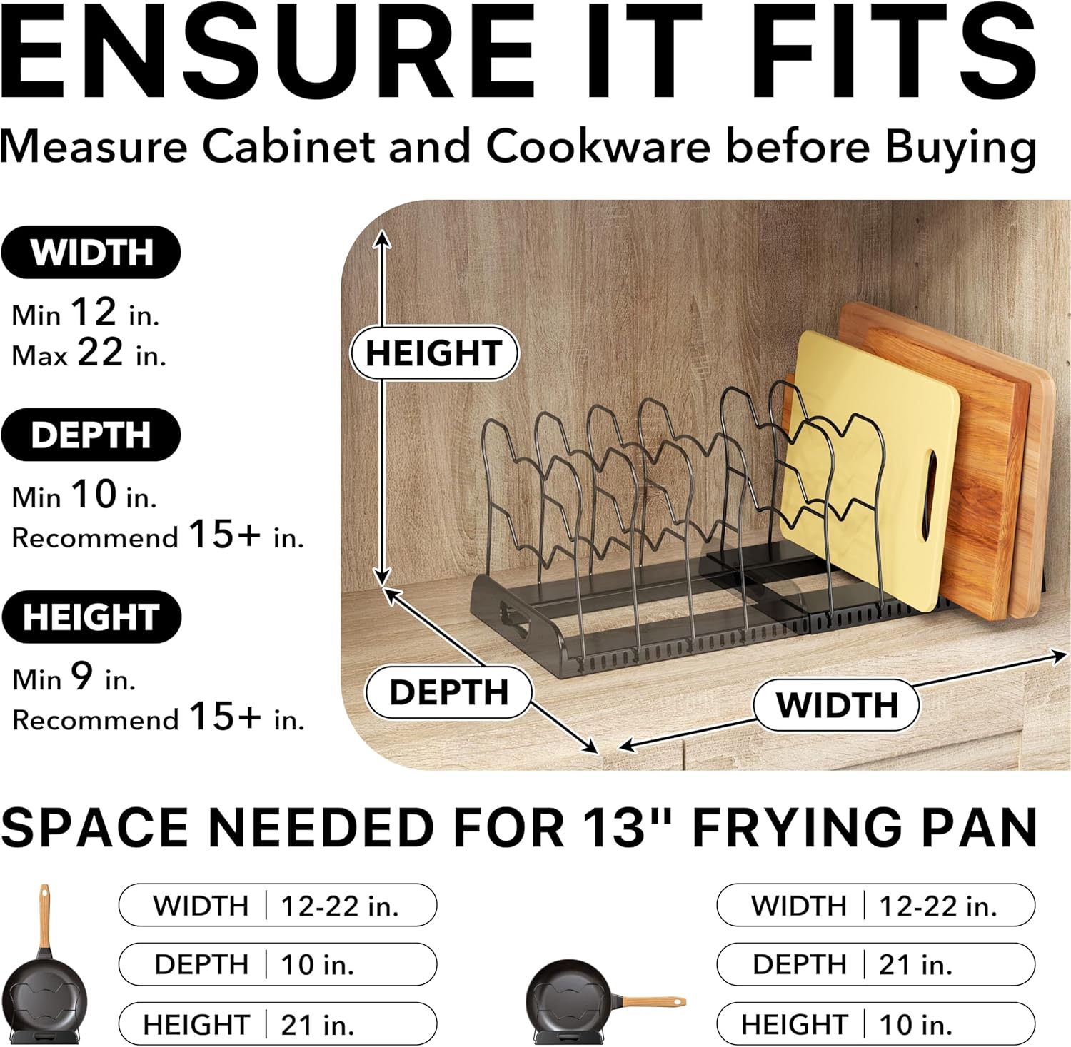 Simple Houseware Expandable Pan Organizer Rack, 10 Adjustable Compartments, Black - Kitchen Cabinet Organizer for Pots, Pans, Lids & Bakeware - Pantry & Countertop Storage - Image 3
