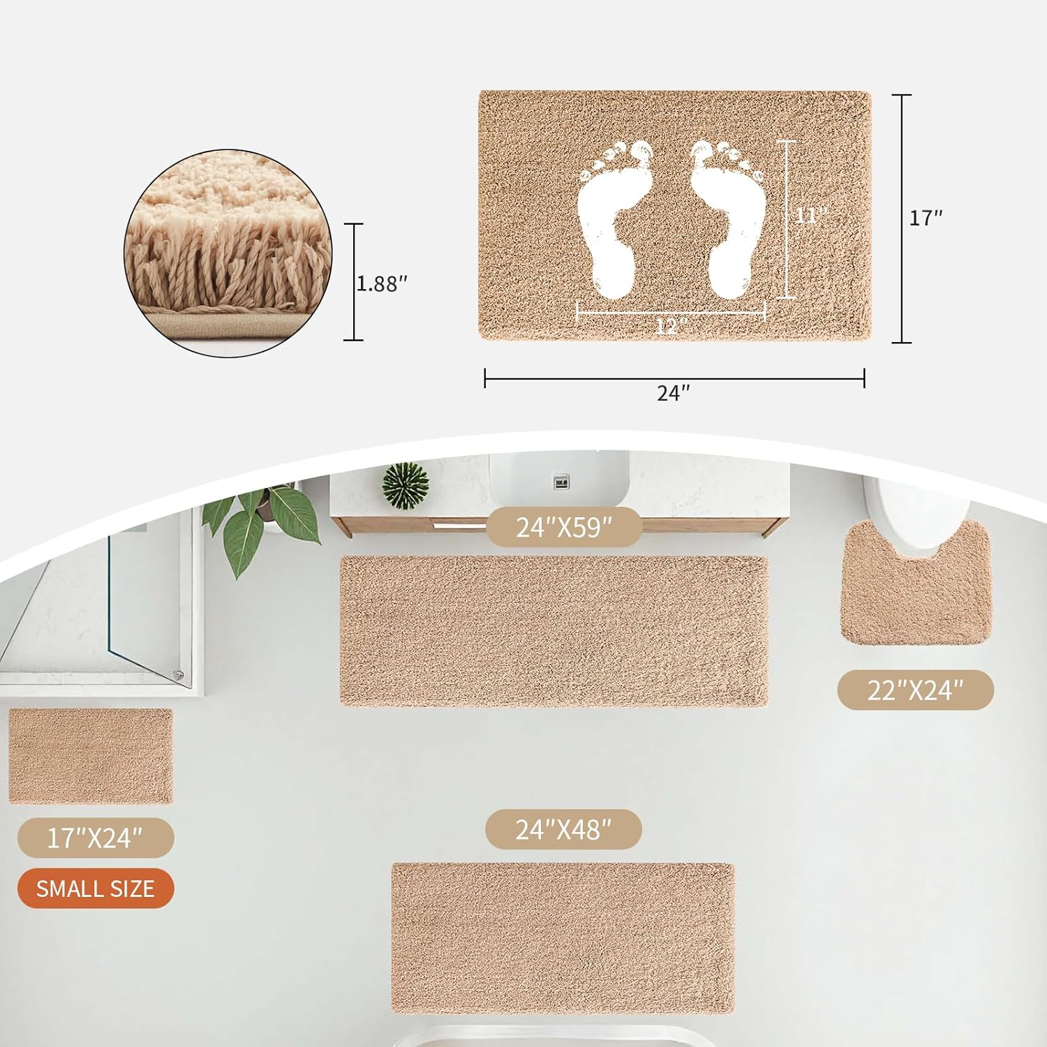 Disolla Beige Bathroom Rug 17x24 - Non-Slip Plush Small Bath Mat, Highly Absorbent & Ultra Soft Fluffy Floor Mat, Machine Washable for Shower and Tub - Image 2