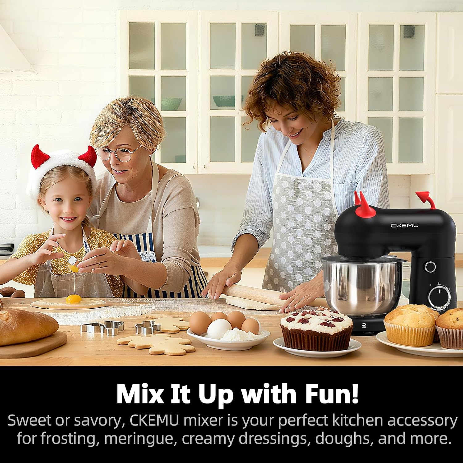Stand Mixer, Compact & Space-Saving, Stainless Steel Bowl, Unique & Playful Design, Effcient 300W Motor, Dishwasher-Safe Attachments, SM-2549A (Black) - Image 3