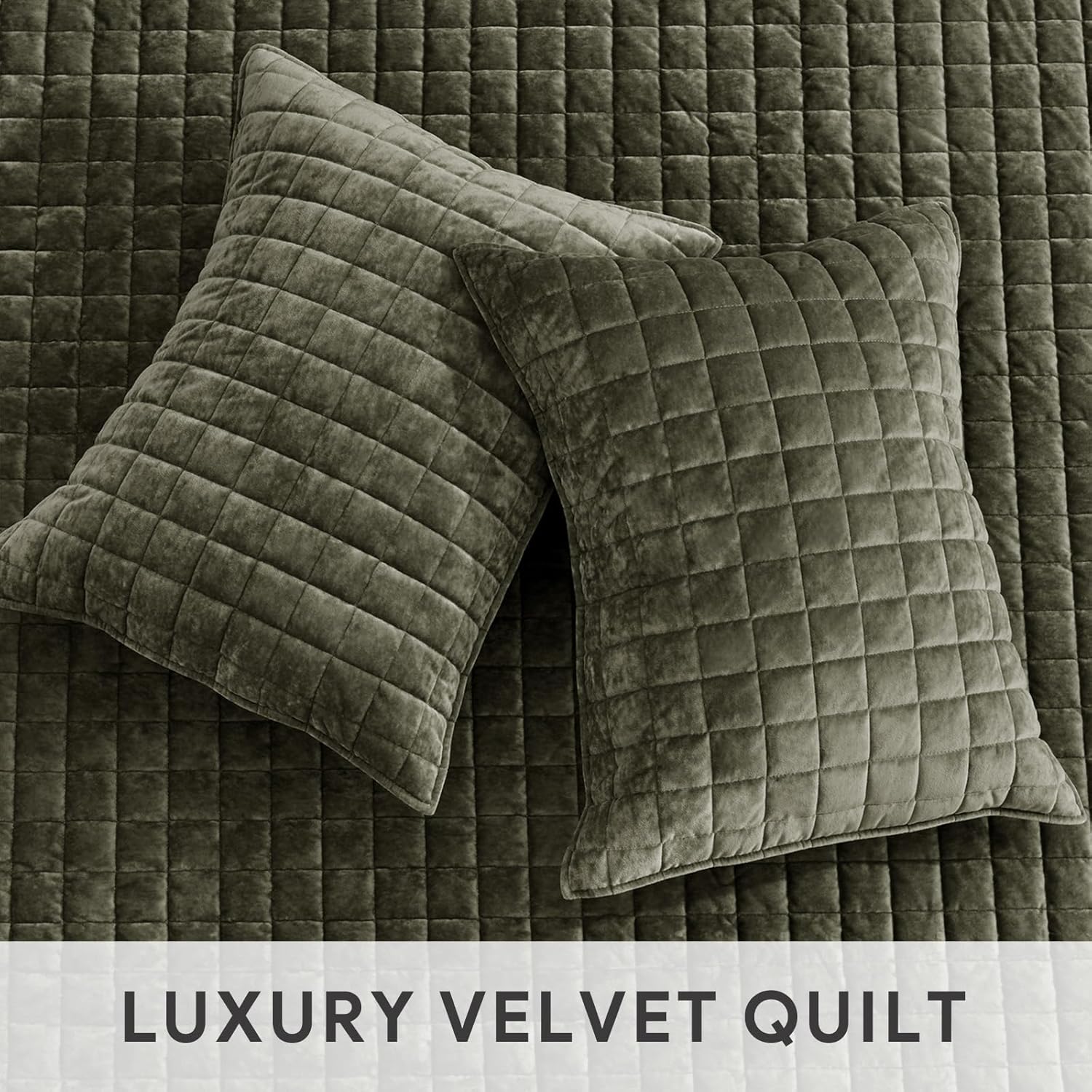 RECYCO Luxury Velvet Quilt Set King Size, Lightweight Velvet Comforter Set, Oversized Bedspread Coverlet Quilted Bedding Set, with 2 Matching Pillow Shams, for All Season, Olive Green - Image 4