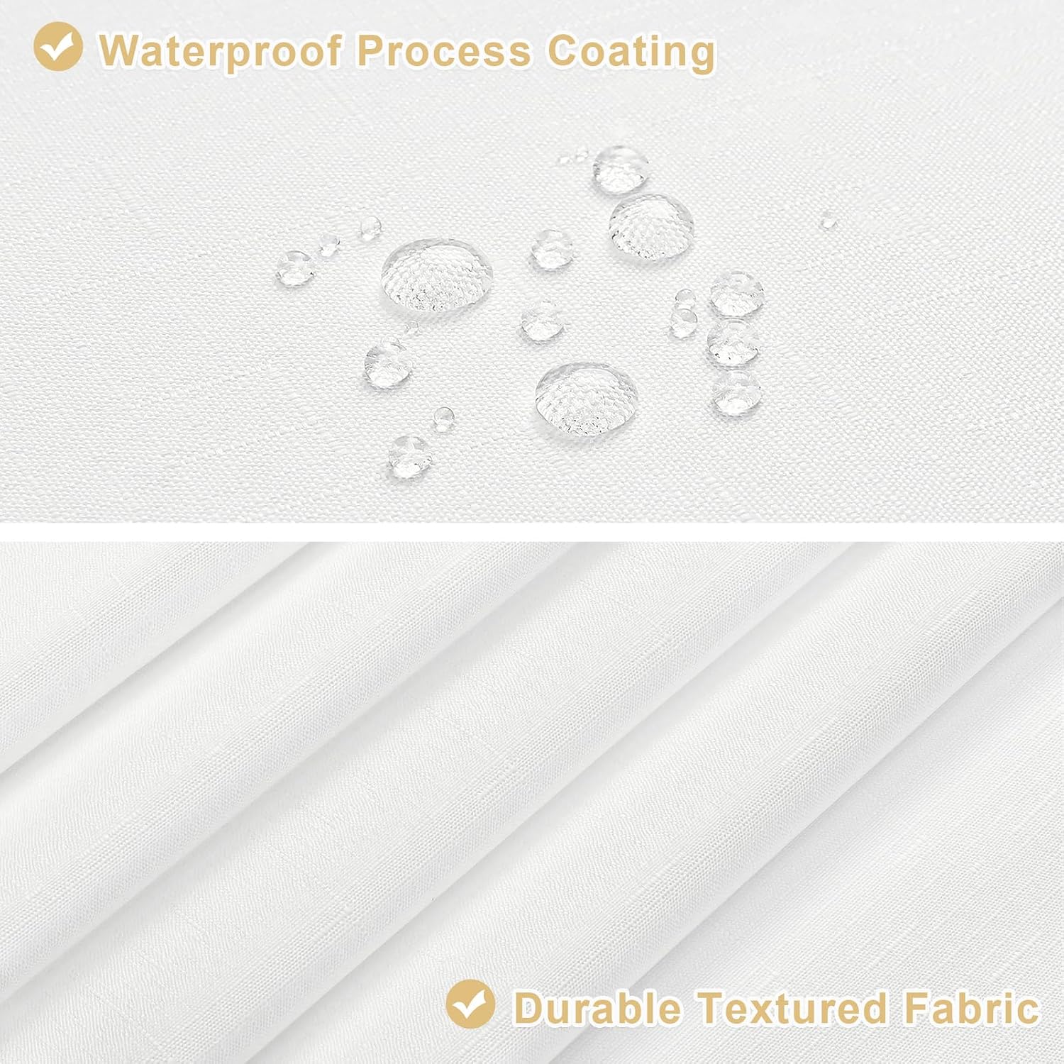MitoVilla 3 in 1 Shower Curtain Set, White Modern Slub Textured Fabric Shower Curtain and Clear PEVA Liner Set with 12 Double Sided Steel Hooks, Waterproof Fabric Hotel Bathroom Curtain - 72x72 - Image 4