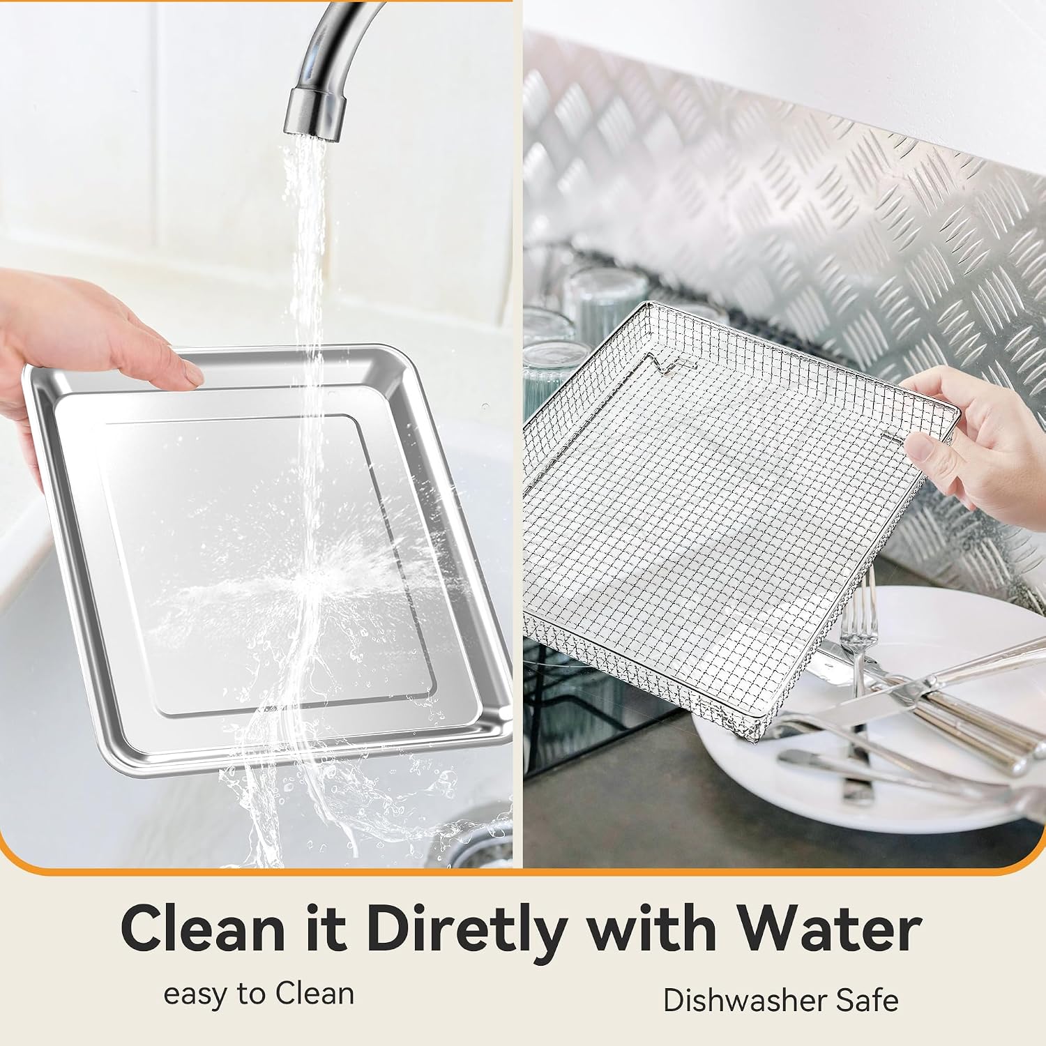 Air Fryer Basket Tray Replacement for Cuisinart TOA-060/065/70 2Pack | 12.4" x11" Stainless Steel Baking Sheet Pan with Wire Rack, Dishwasher Safe (2 PCS) - Image 5