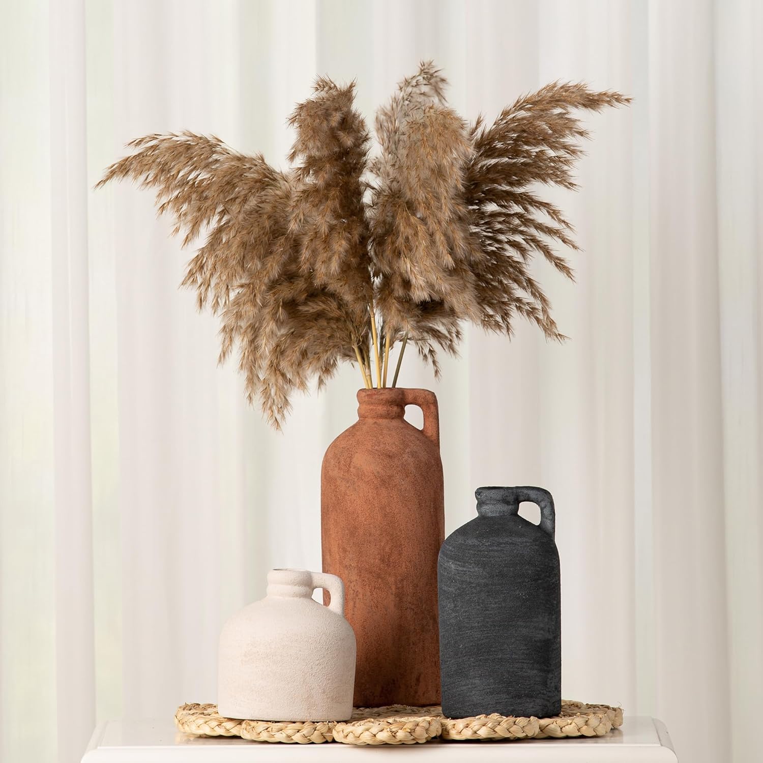 Ceramic Vase Home Table Decor - Flower Vase Set of 3 Living Room Kitchen Decorations Farmhouse Modern Rustic Vases Decorative Centerpiece for Shelf Bedroom Office Bathroom Dining Coffee Desk - Image 8