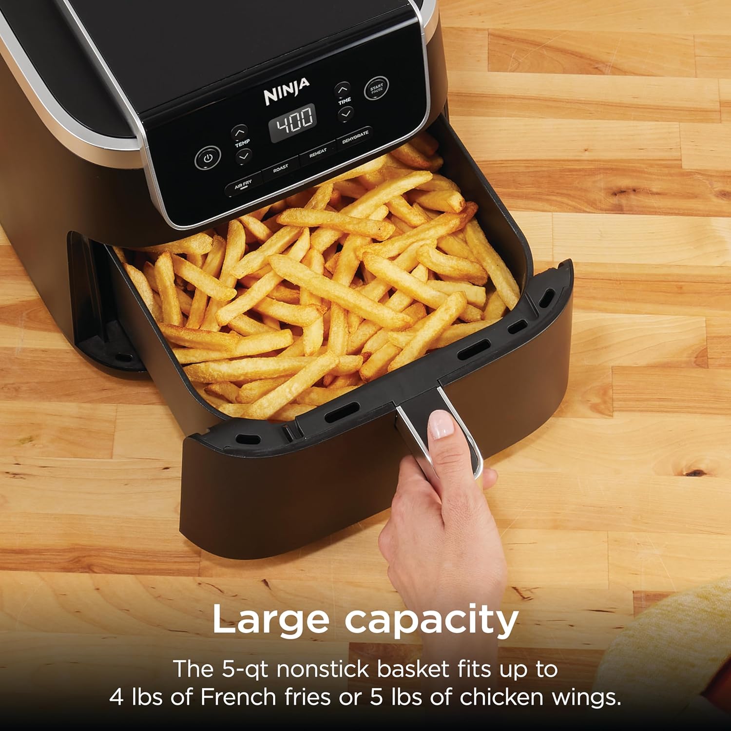 Ninja Air Fryer with Air Crisp | 5 QT Capacity fits up to 4lbs of Fries | 4-in-1 Pro Air Fry, Roast, Reheat, Dehydrate | 400°F Max Temp | 1750 Watts | W/Nonstick Basket & Crisper Plate | Grey | AF141 - Image 3