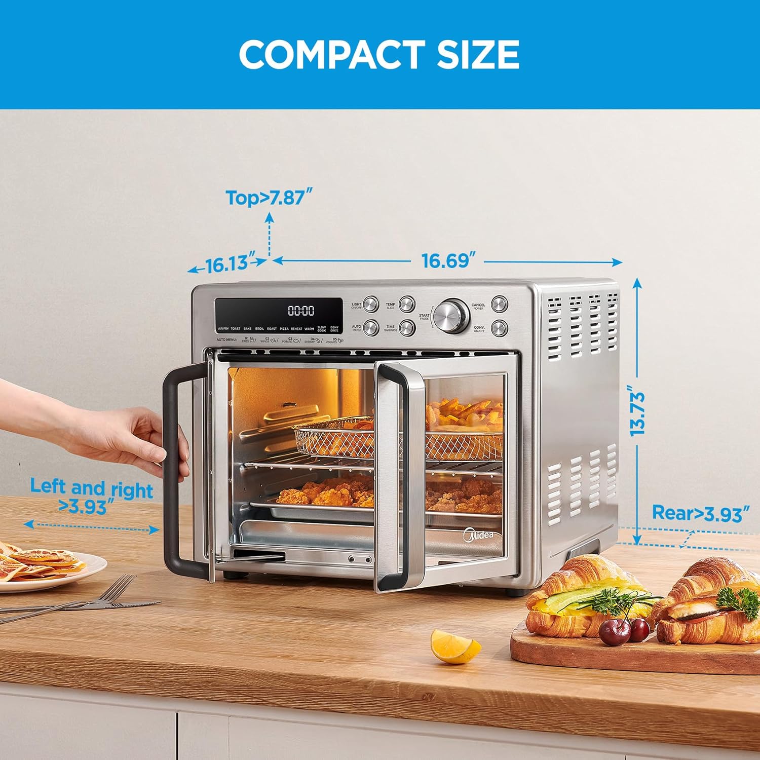 Midea Flexify Classic French Door Toaster Oven Air Fryer Combo, 10-in-1 Large Capacity 26.4 QT Countertop Oven, 25% Faster Cooking and 90% Less Oil, Stainless Steel - Image 2