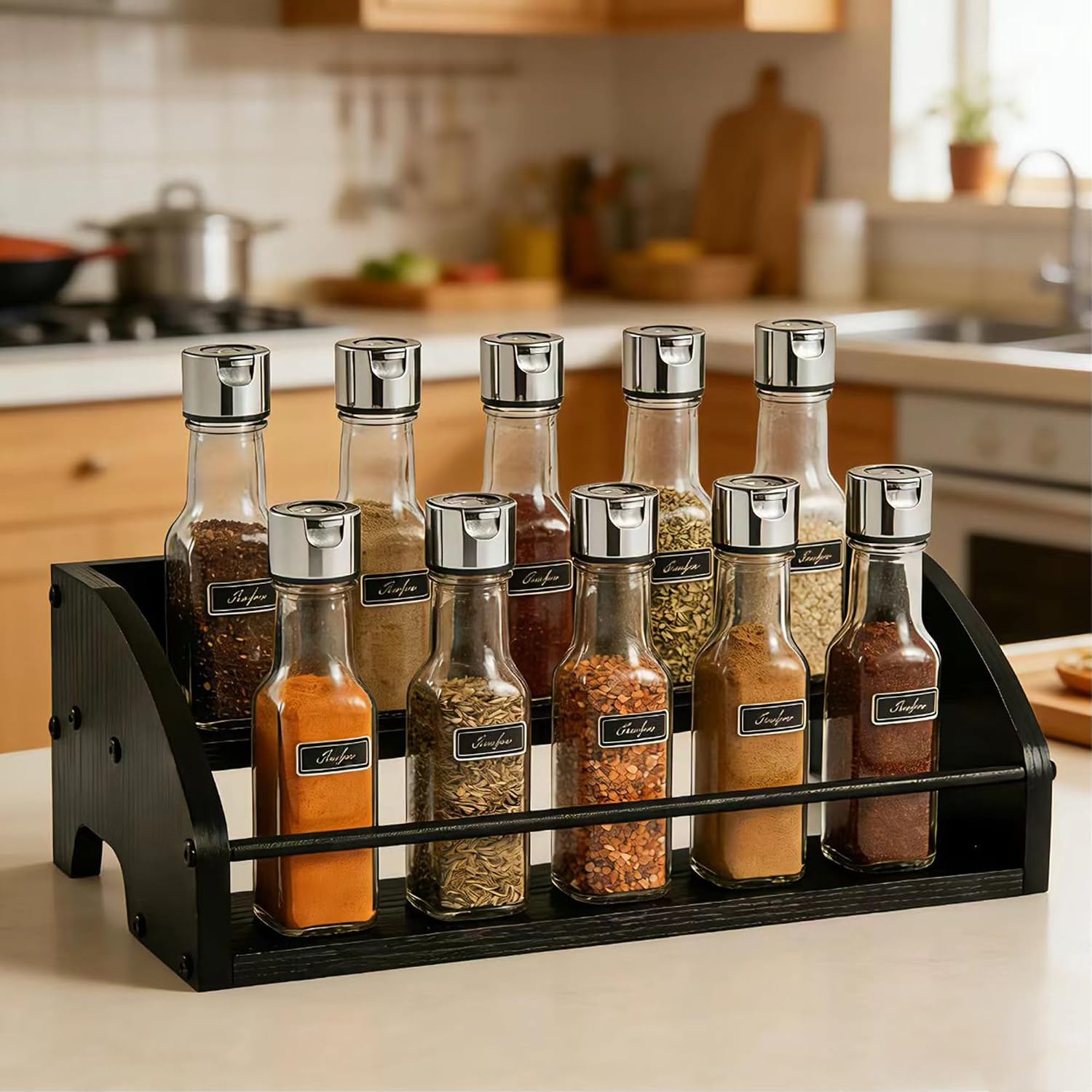 Mini Coffee Syrup Rack, 2-Tier | Syrup Bottles Holder, Liquor Bottle Display Shelf, Rustic Wooden Countertop Organizer, For Coffee Bar, Spirits, Tea - Image 8