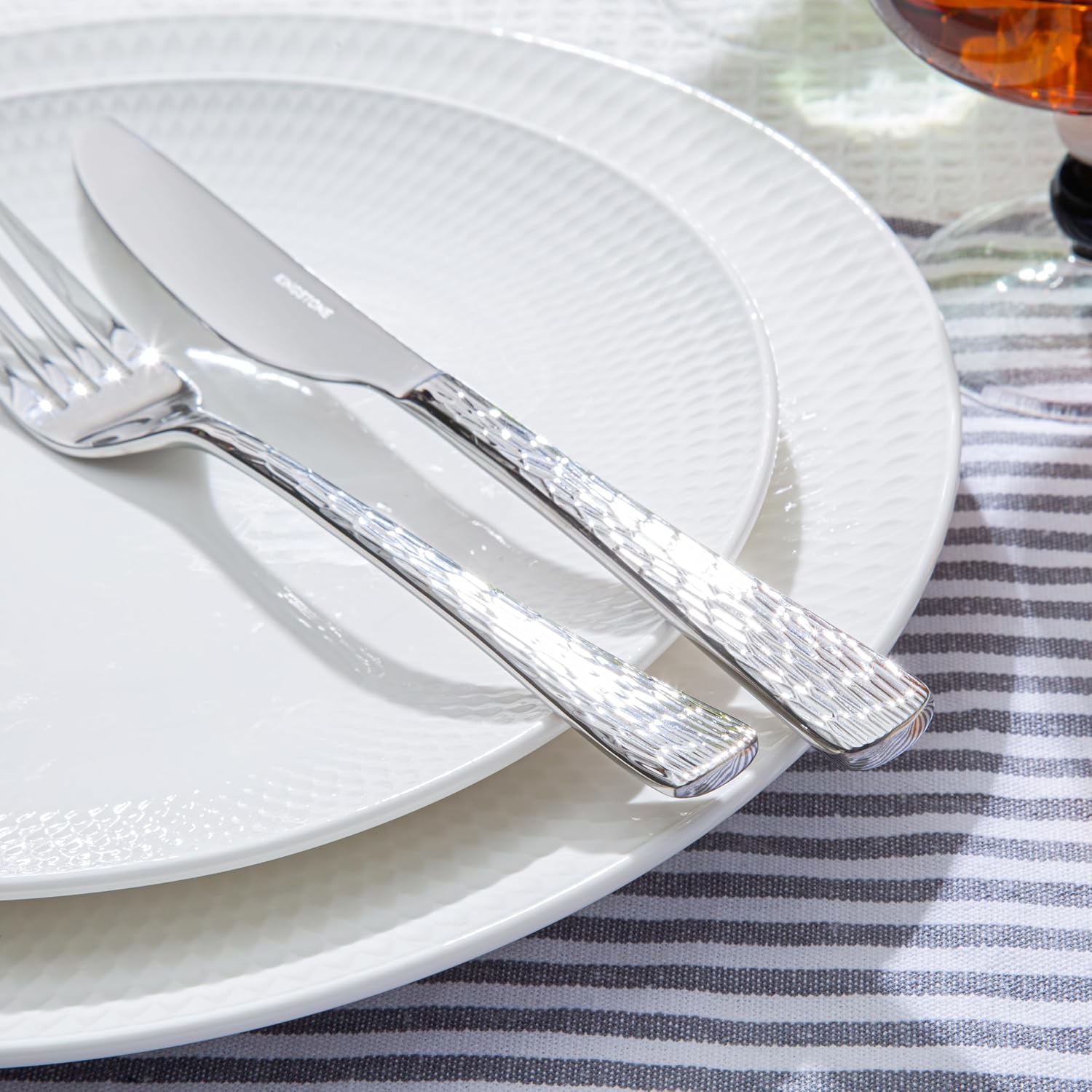 KINGSTONE Hammered Silverware Set, 20-Piece Flatware Set, 18/10 Stainless Steel Premium Cutlery with Unique Ripple Handles Design Mirror Polished - Dishwasher Safe - Image 6