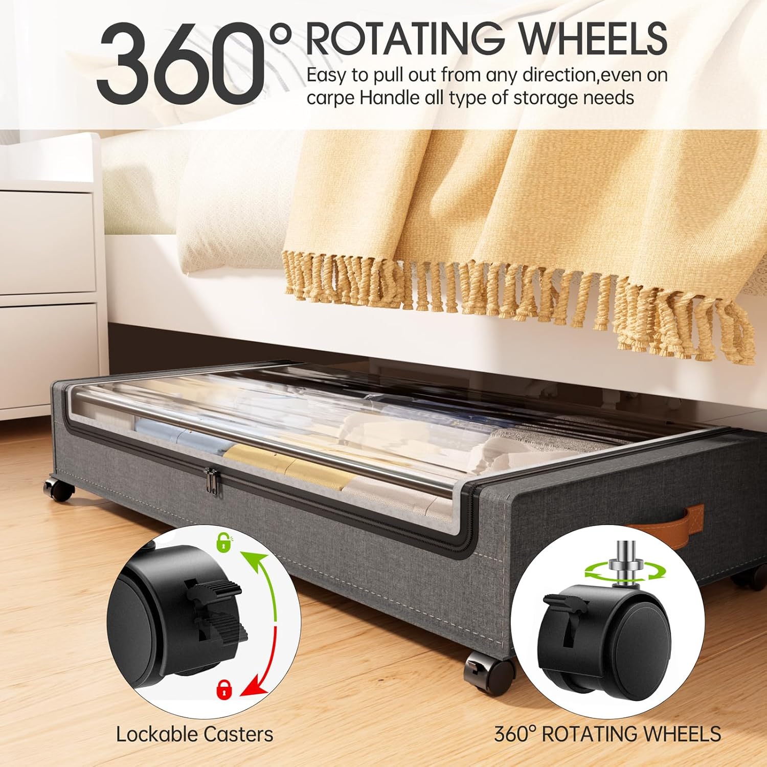 Yecaye 70L Under Bed Storage with Wheels, 2Pack Larger Capacity Under Bed Storage Containers, Underbed Shoe Storage Organizer, Rolling Under Bed Metal Drawers for Clothes, Blankets(35.5 x 17 x 6.7in) - Image 4