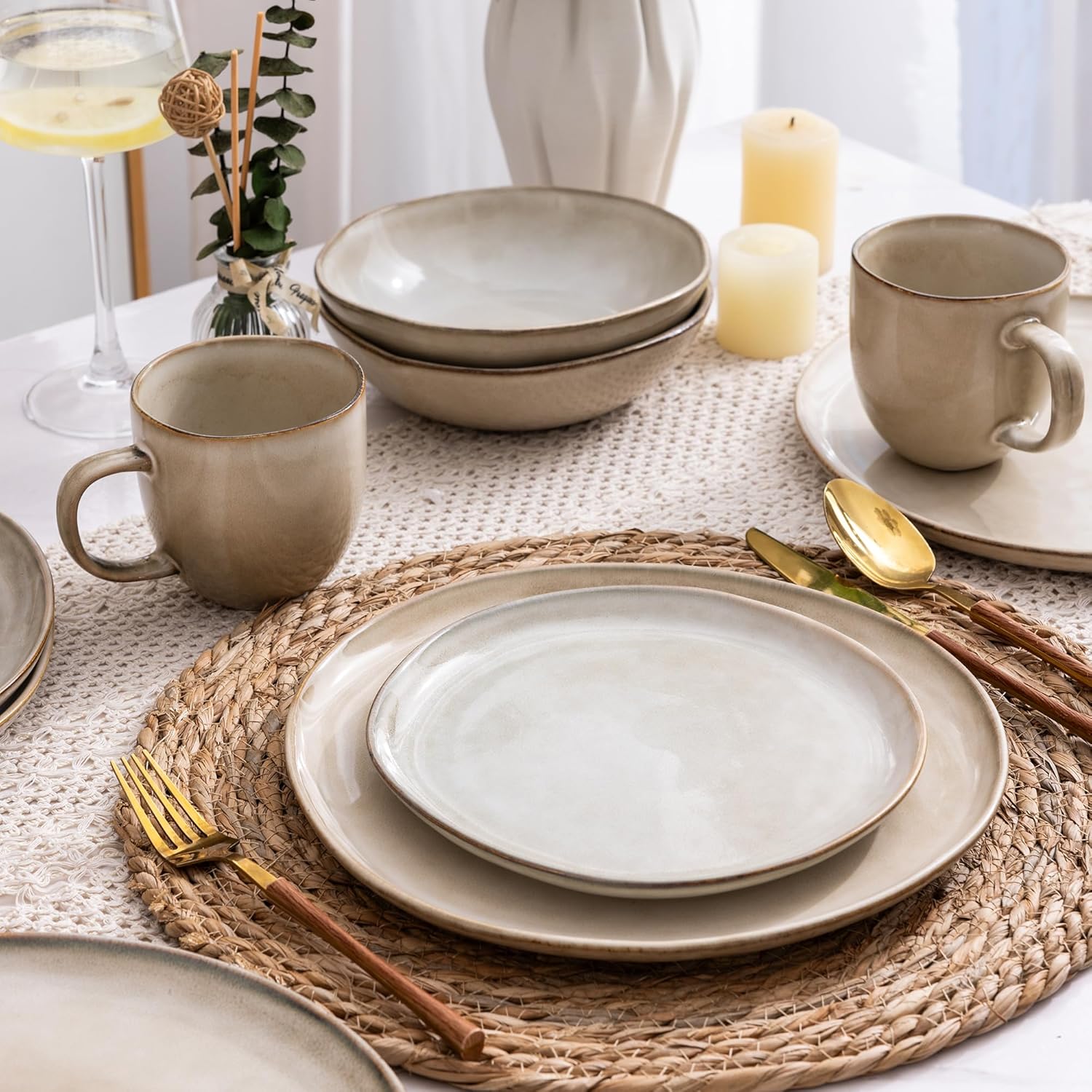 AmorArc Ceramic Dinnerware Sets,Handmade Reactive Glaze Stoneware Plates and Bowls Sets,Highly Scratch Resistant | Dishwasher & Microwave Safe Dishes Set,Service for 8 (24pc) - Image 6