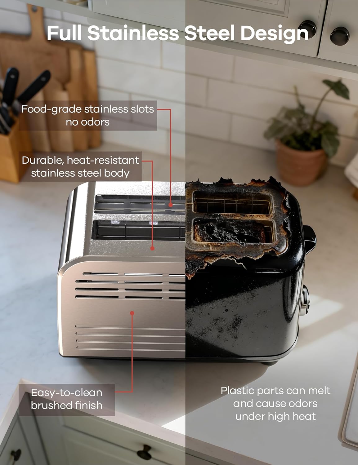 Ganiza Smart Toaster 2 Slice with Touchscreen, Digital Countdown Timer, Touch Screen Toaster Wide Slot, Full Stainless Steel, Defrost Reheat Cancel, +/-10s Fine-Tune, Removable Crumb Tray, Max 925W - Image 4