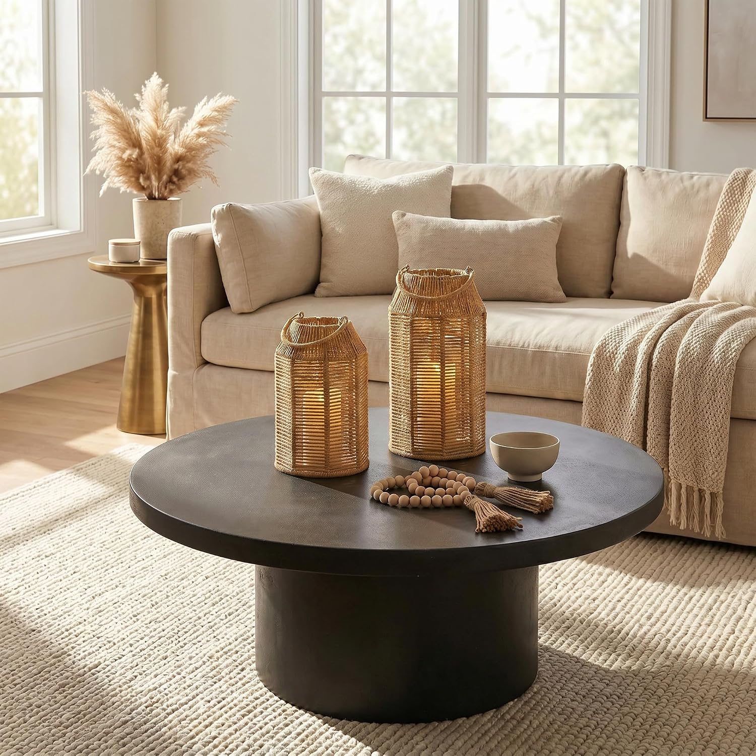 Natural Jute Boho Lanterns - Handcrafted Coffee Table Decor to Enhance Your Home - Modern Decorative Farmhouse Beauty for Living Room, Patio & Front Porch, Indoor and Outdoor or Kitchen Dining Table - Image 2