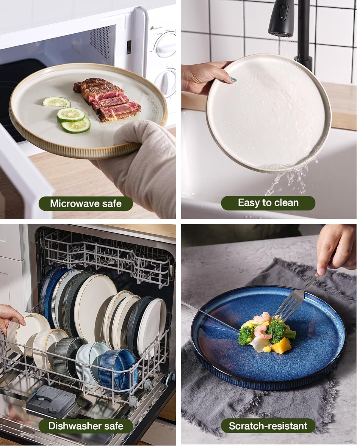 Famiware Star Dinnerware Sets, Plates and Bowls Set for 4, 12 Pieces Ribbed Dishes - Chip and Scratch Resistant, Microwave and Dishwasher Safe Tableware, Cappuccino White - Image 7