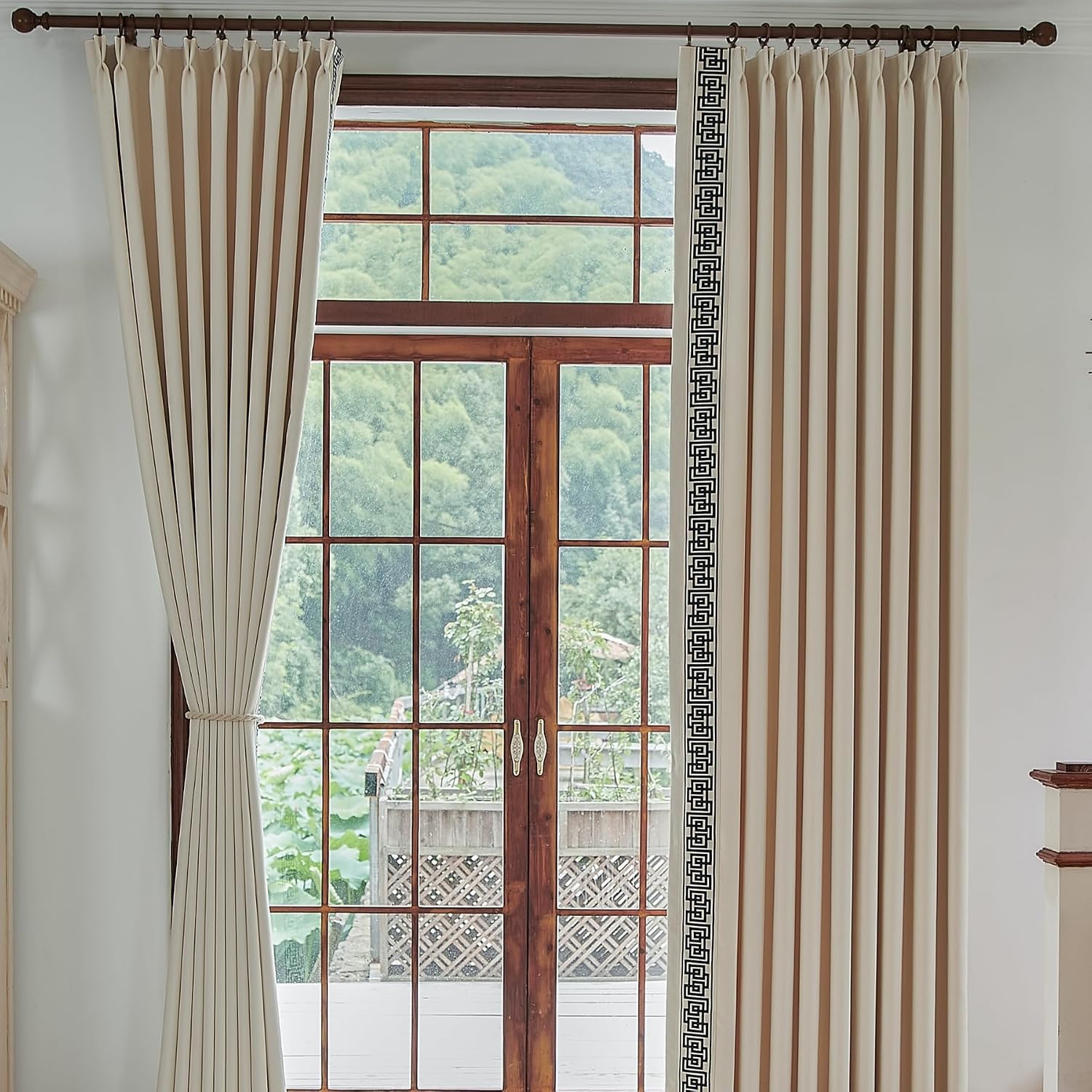 VisionaryHomeDesign Cotton Blend Yellow Cream Curtain - Geometric Trim, Soft, Durable - Elevate Your Space with Retro Details(2 Panels) (50‘’W x 96‘’L) - Image 2