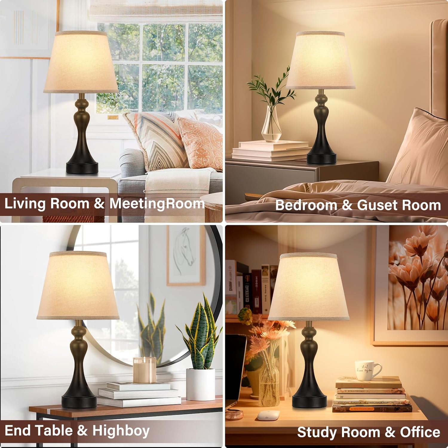 Seealle Touch Lamps for Nightstand - Bedside Lamps Set of 2, 3 Way Dimmable, USB C+A for Bedroom & End Tables (LED Bulbs Included) - Image 4