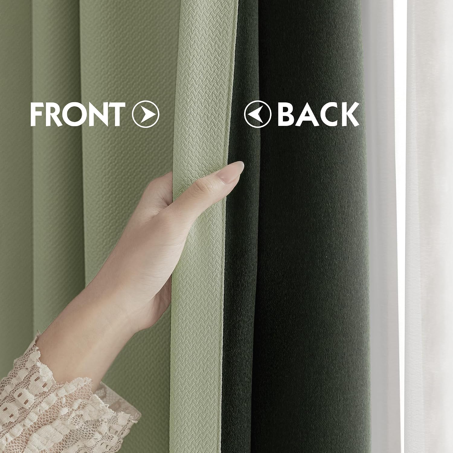 FMFUNCTEX 100% Blackout Curtains for Bedroom, Sage Green Geometric Weave Curtains 84 Inches Long Textured Thermal Insulated Curtain for Living Room, Black Out Drapery Grommet 2 Panels - Image 5