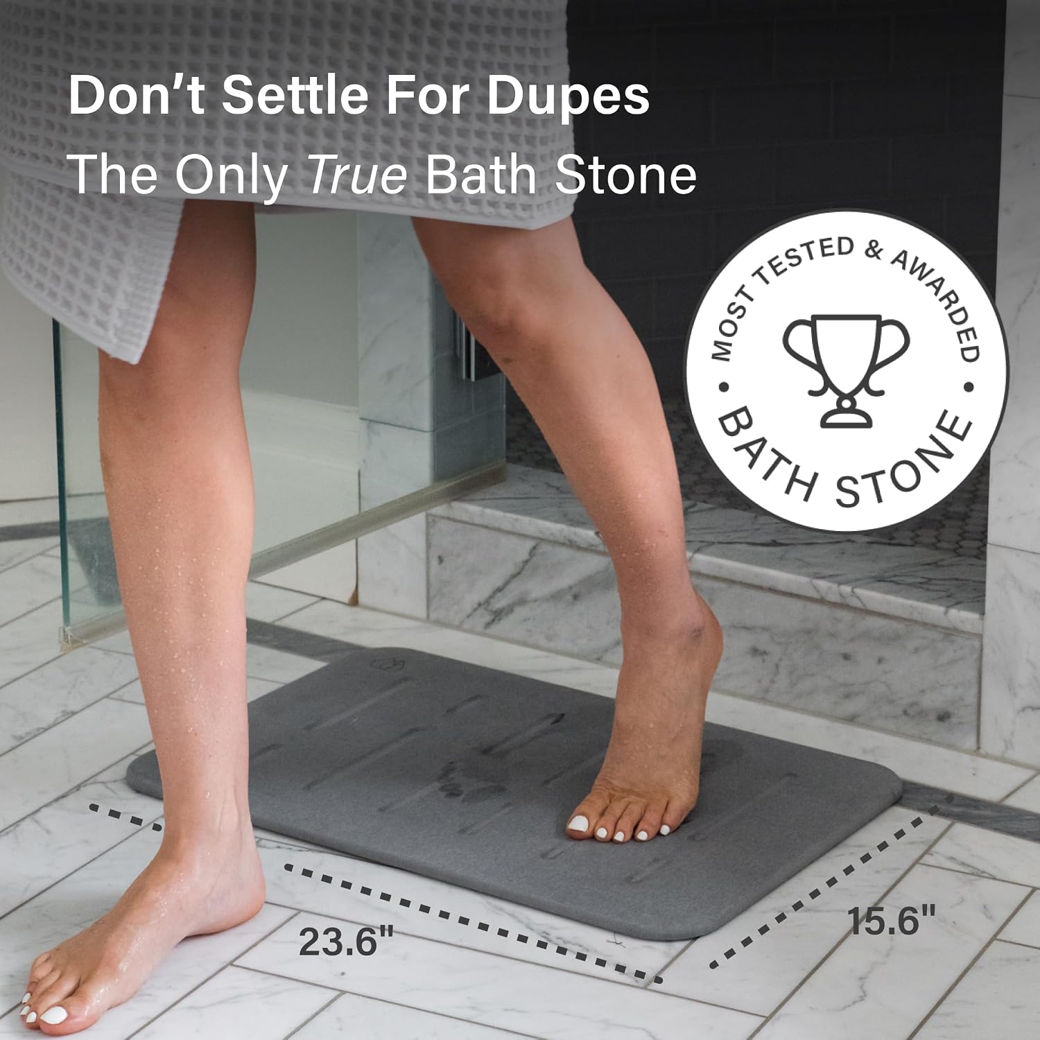 Dorai Home Stone Bath Mat - Premium Diatomaceous Earth Bath Floor Mats with Non-Slip Base, Fast-Drying Modern Shower Mat for Bathroom | Rain Slate - Image 8