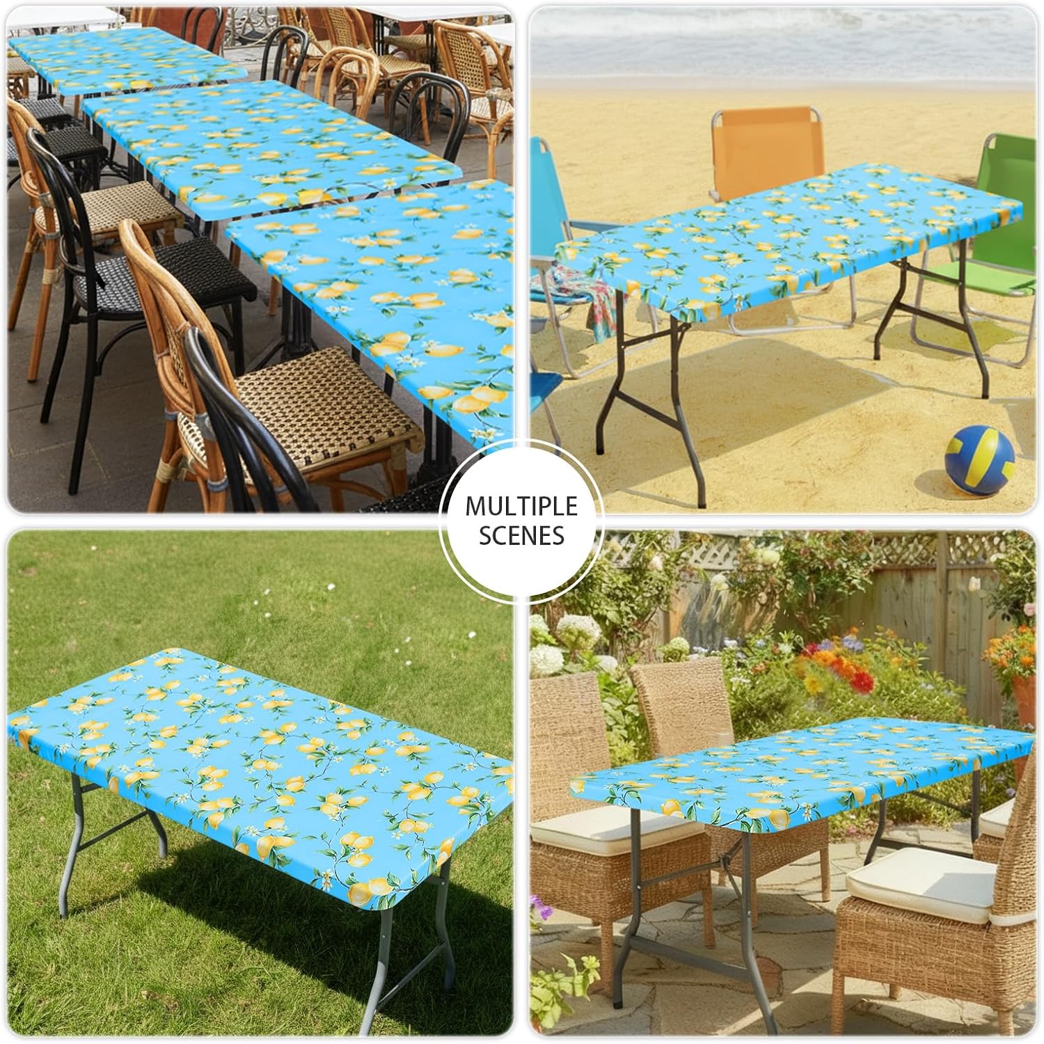 Smiry Spandex Fitted Tablecloth for 6 Foot Rectangle Tables, Washable Picnic Table Cover with Elastic, Stretch Reusable Table Cloth for Outdoor, Camping, Dining & Kitchen (Lemon, 30"x72") - Image 8