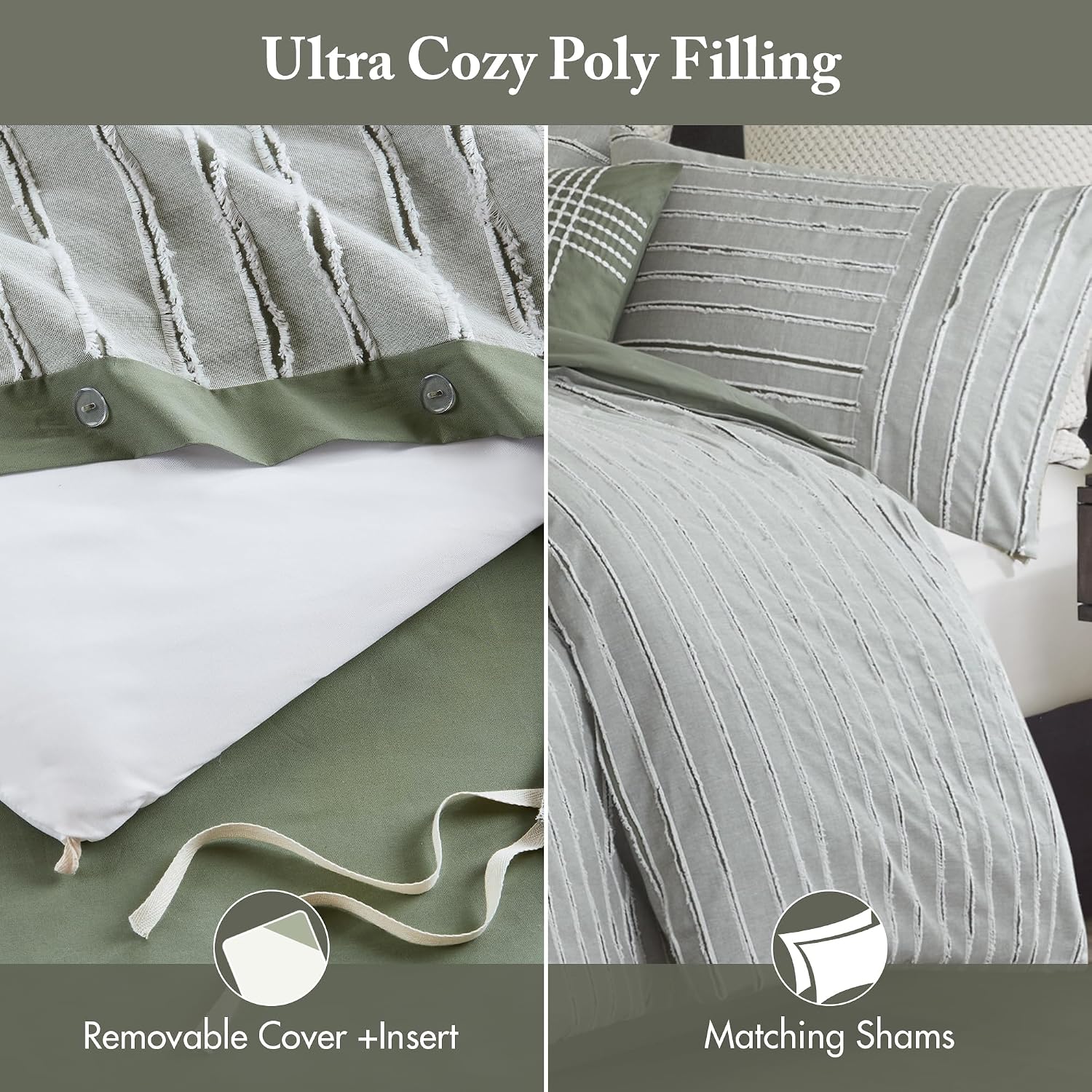 Madison Park Comforter Set Cotton Clipped Jacquard, Oversized Comforters, All Season Down Alternative Overfilled King Size Comforter, Essence, Green 9 Piece - Image 5