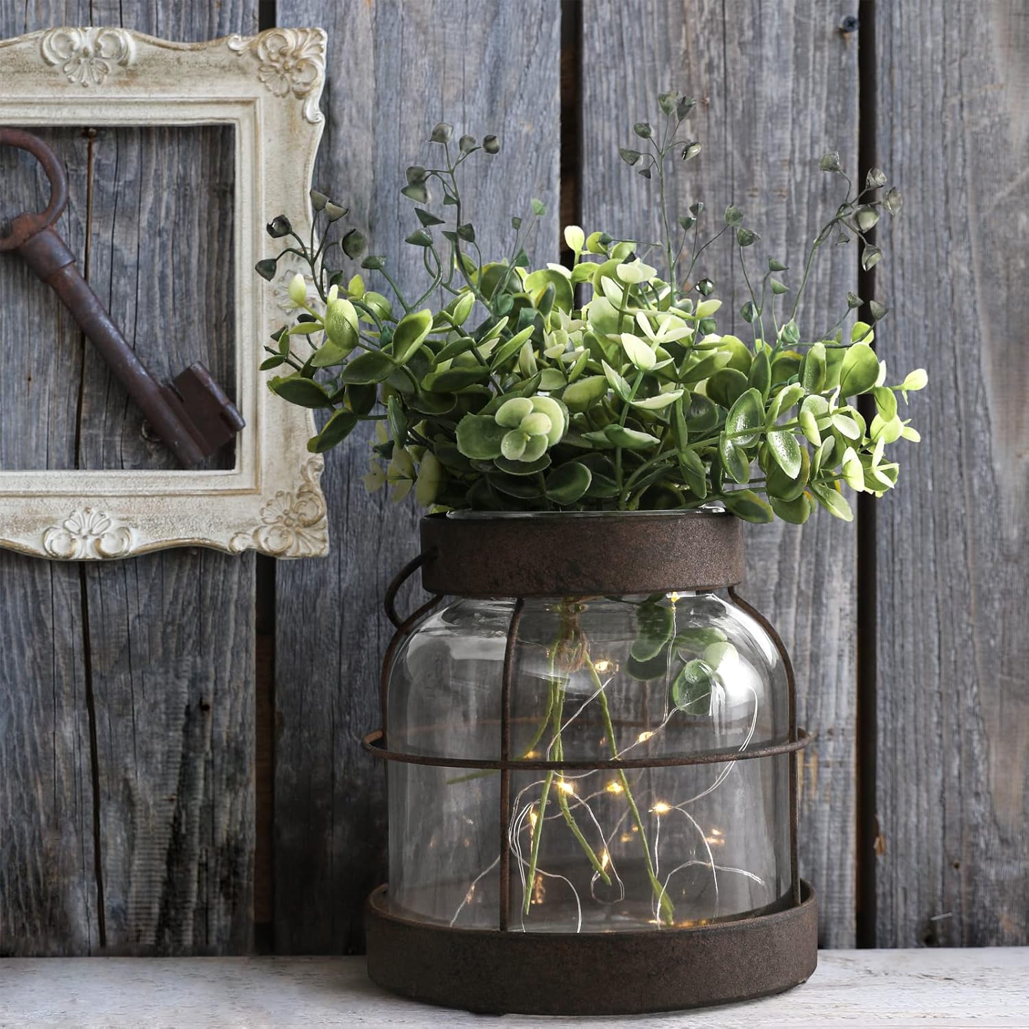 Vintage Glass Farmhouse Vase, Rustic Lantern Decor with Plants Flowers Lights Vintage Style Vases for Home Decor Floral Arrangement Hostess Gift - Image 2