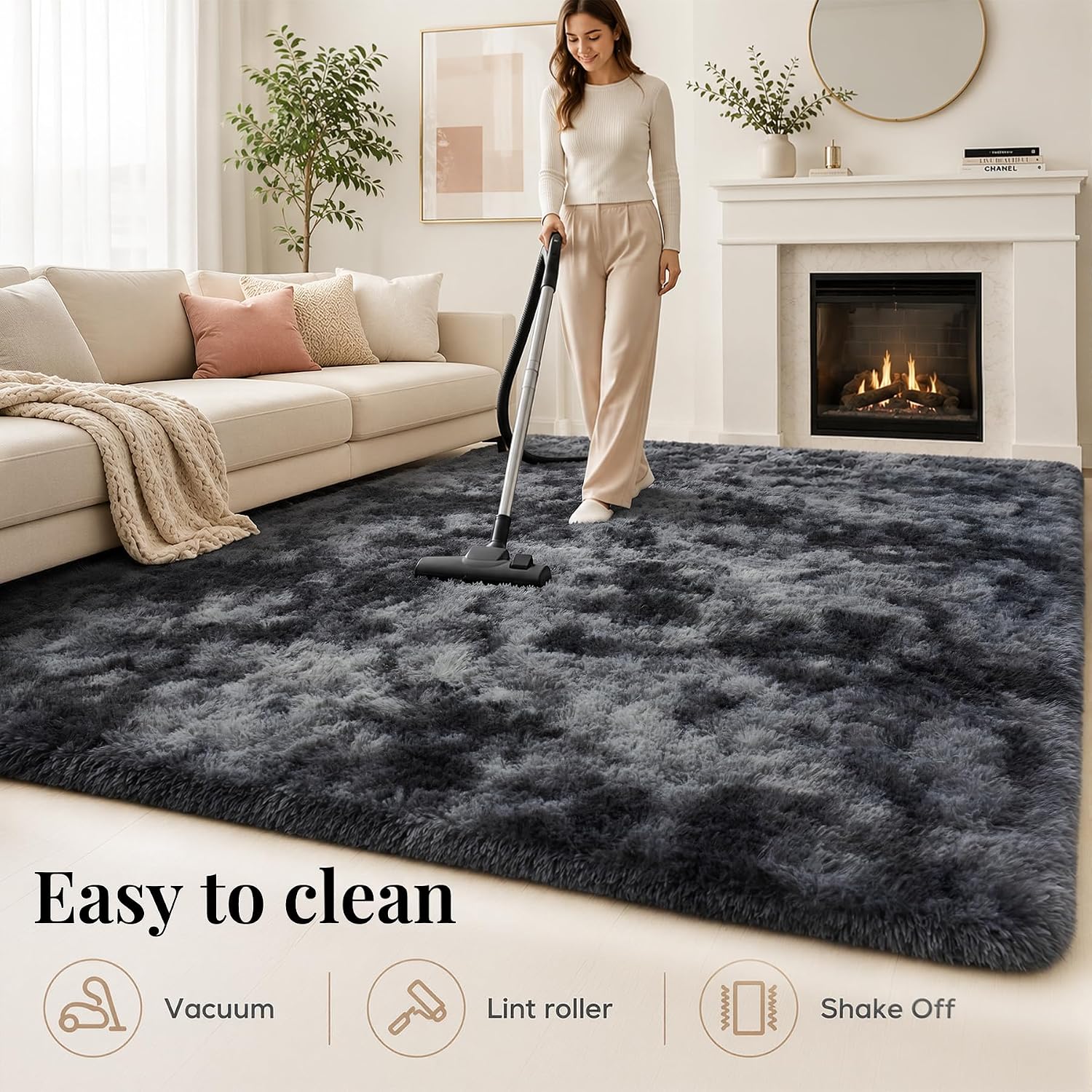 8x10 Area Rugs for Living Room Bedroom: Black Grey Soft Fluffy Shag Upgrade Non-Slip High Pile Carpet Large Fuzzy Plush Indoor Floor Decor Shaggy Rug for Kid Boys Girls Playroom Nursery Modern Home - Image 8