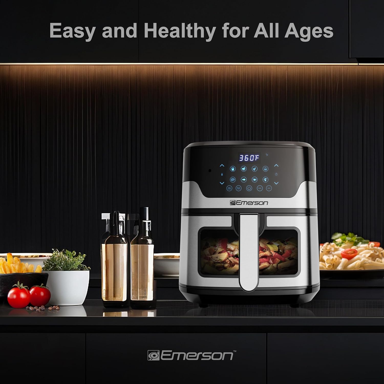 Emerson SmartVoice 5.3QT Air Fryer, 1000+ Voice Commands, 6-in-1 Digital Cooker, Compact Countertop Design, Oil-Free Healthy Cooking, Easy-Clean Nonstick Basket, 1500W - Image 8