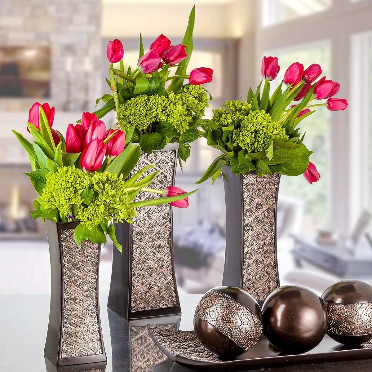Creative Scents Dublin Brown Tray and Ball Set - Living Room, Entry Table Decor Centerpiece Table Decorations - Decorative Tray for Dining Room, Accent Decor Bowl for House Decoration - Image 7
