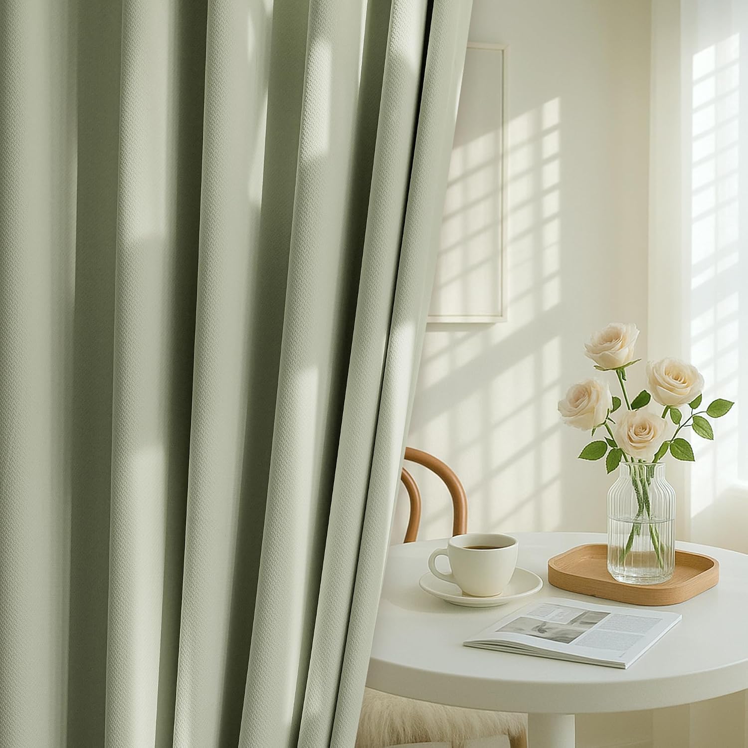 FMFUNCTEX 100% Blackout Curtains for Bedroom, Sage Green Geometric Weave Curtains 84 Inches Long Textured Thermal Insulated Curtain for Living Room, Black Out Drapery Grommet 2 Panels - Image 7
