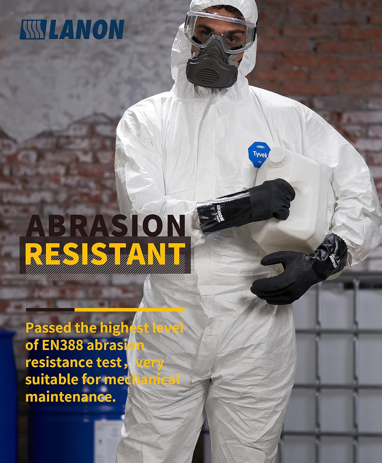 LANON Nitrile Chemical Resistant Gloves, Reusable Heavy-Duty Rubber Gloves with MicroFoam Textured Palm, Acid, Alkali and Oil Protection, Black, Large - Image 3