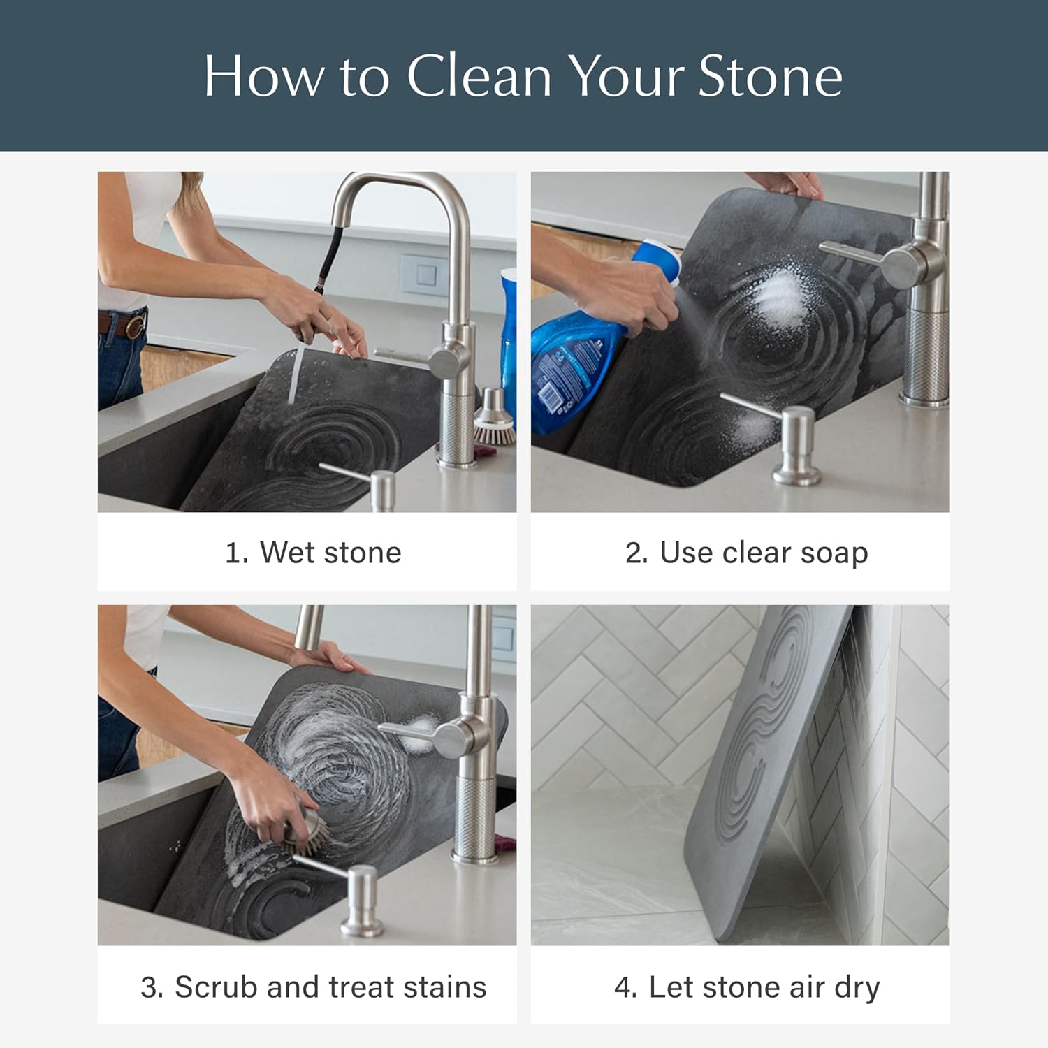 Dorai Home Stone Bath Mat - Premium Diatomaceous Earth Bath Floor Mats with Non-Slip Base, Fast-Drying Modern Shower Mat for Bathroom | Rain Slate - Image 5